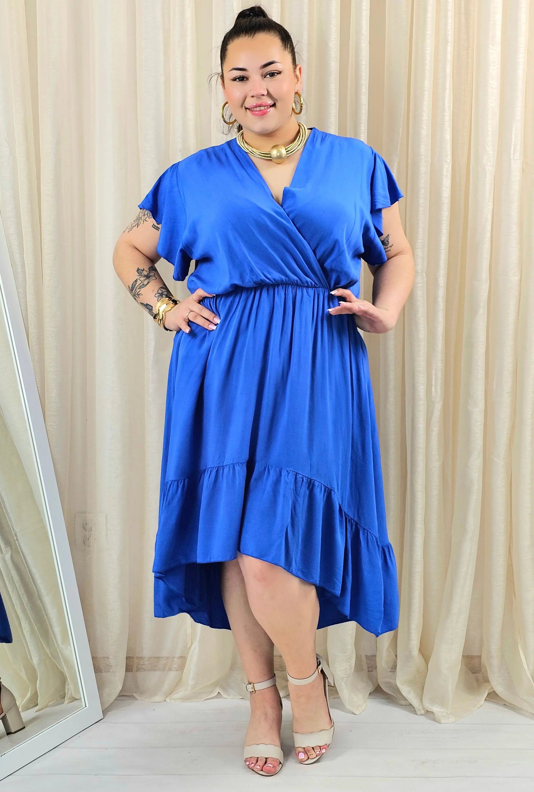 Sukienka plus size z kopertowym dekoltem – asymetryczna sukienka damska XXL Stylowa XL