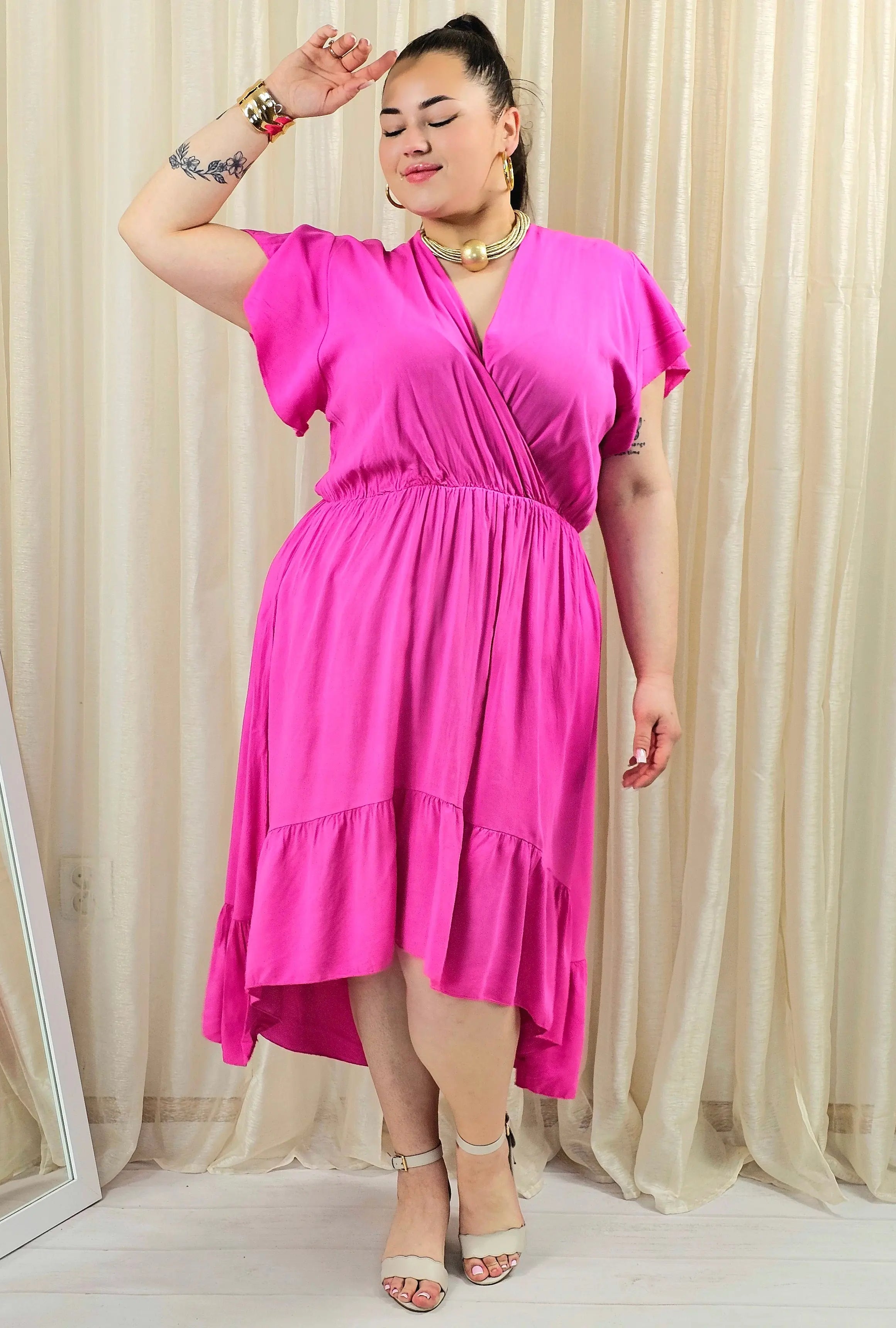 Sukienka plus size z kopertowym dekoltem – asymetryczna sukienka damska XXL Stylowa XL