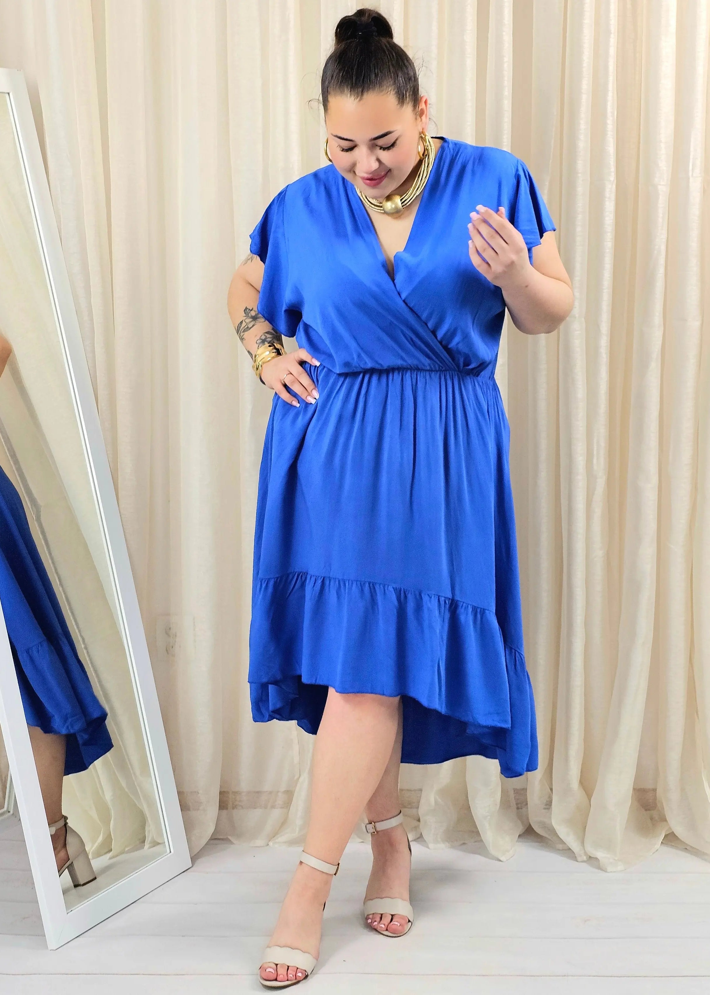 Sukienka plus size z kopertowym dekoltem – asymetryczna sukienka damska XXL Stylowa XL