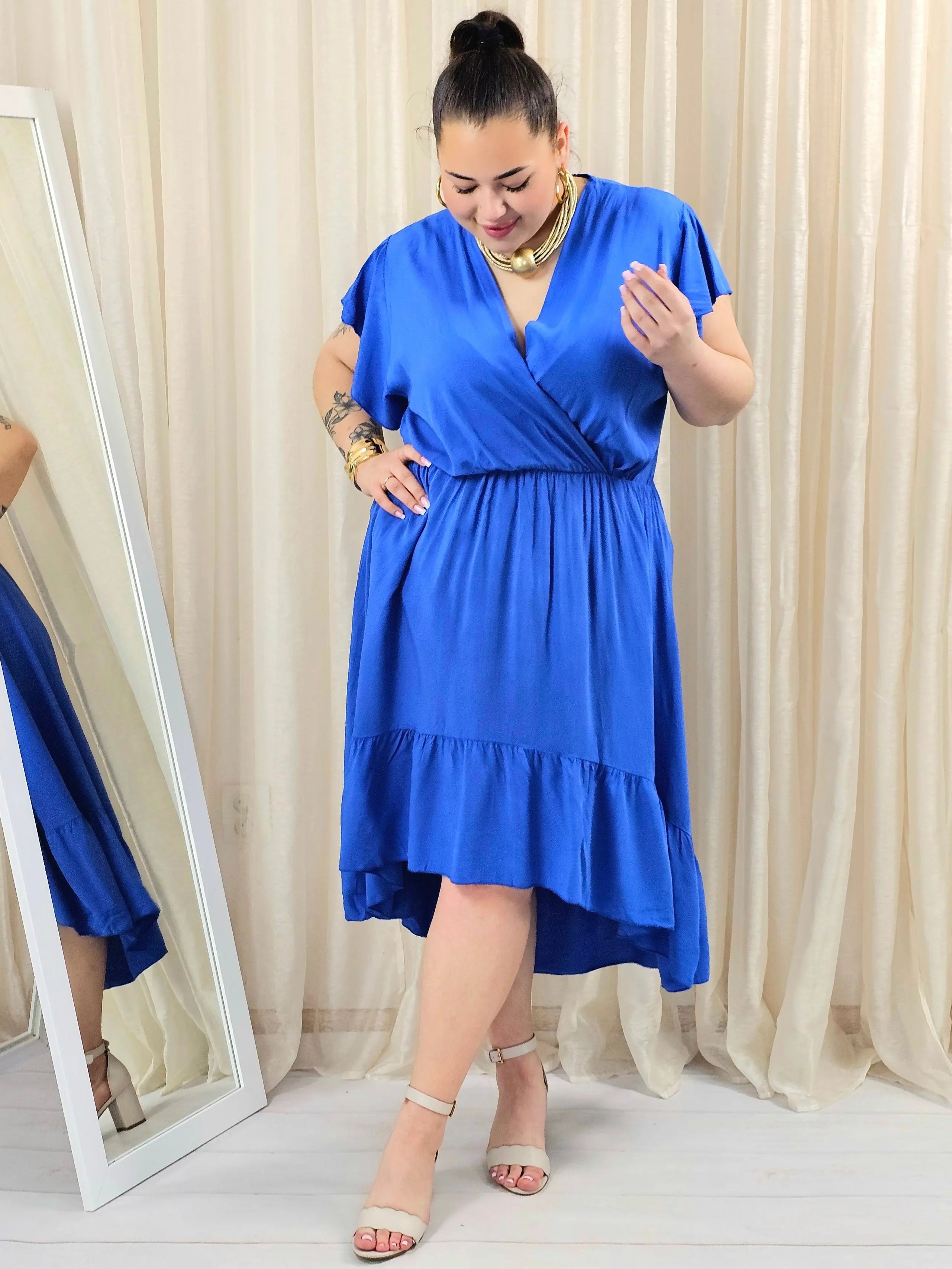 Sukienka plus size z kopertowym dekoltem – asymetryczna sukienka damska XXL Stylowa XL