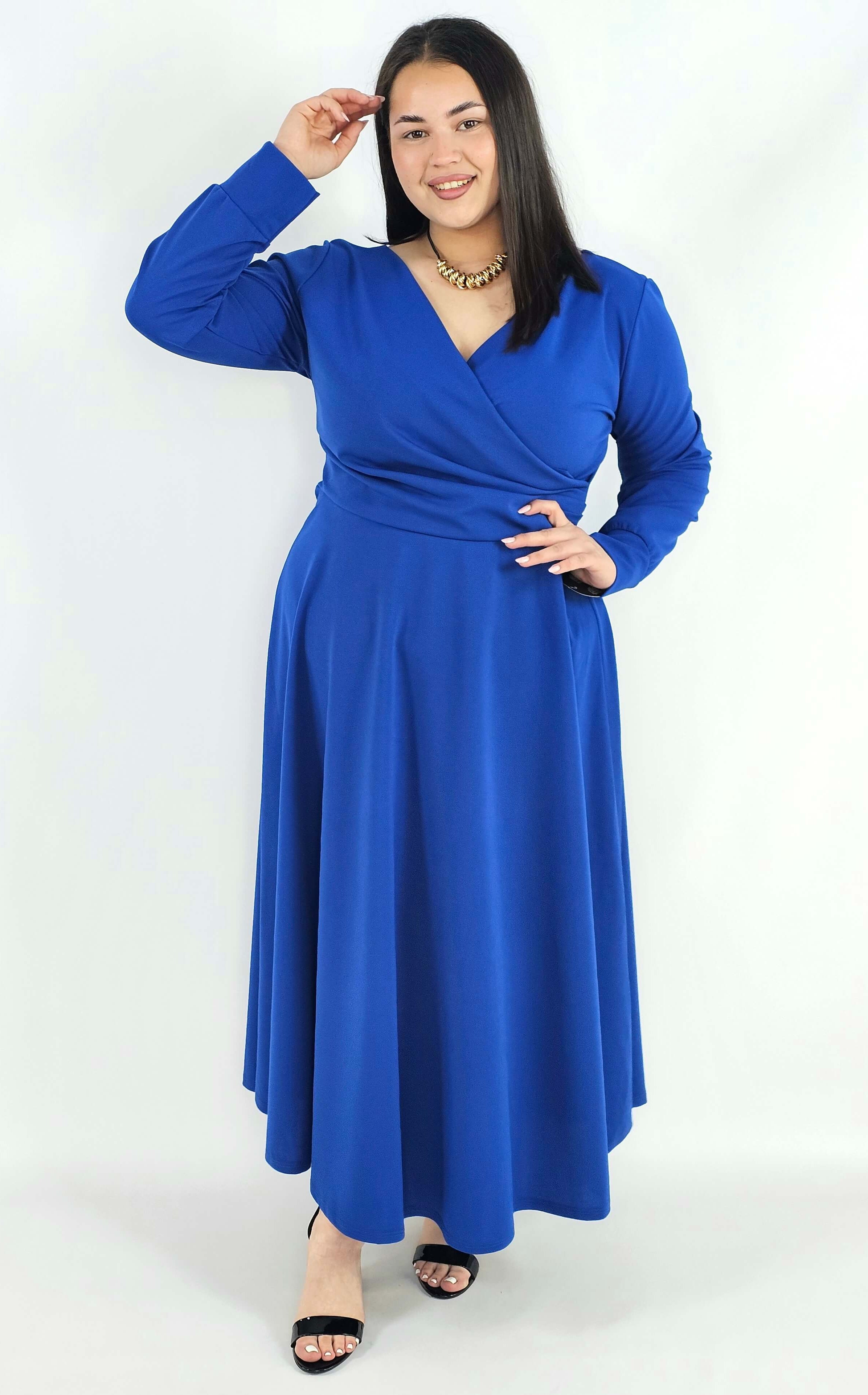 Sukienka plus size z kopertowym dekoltem – elegancka sukienka damska XXL z długim rękawem Stylowa XL