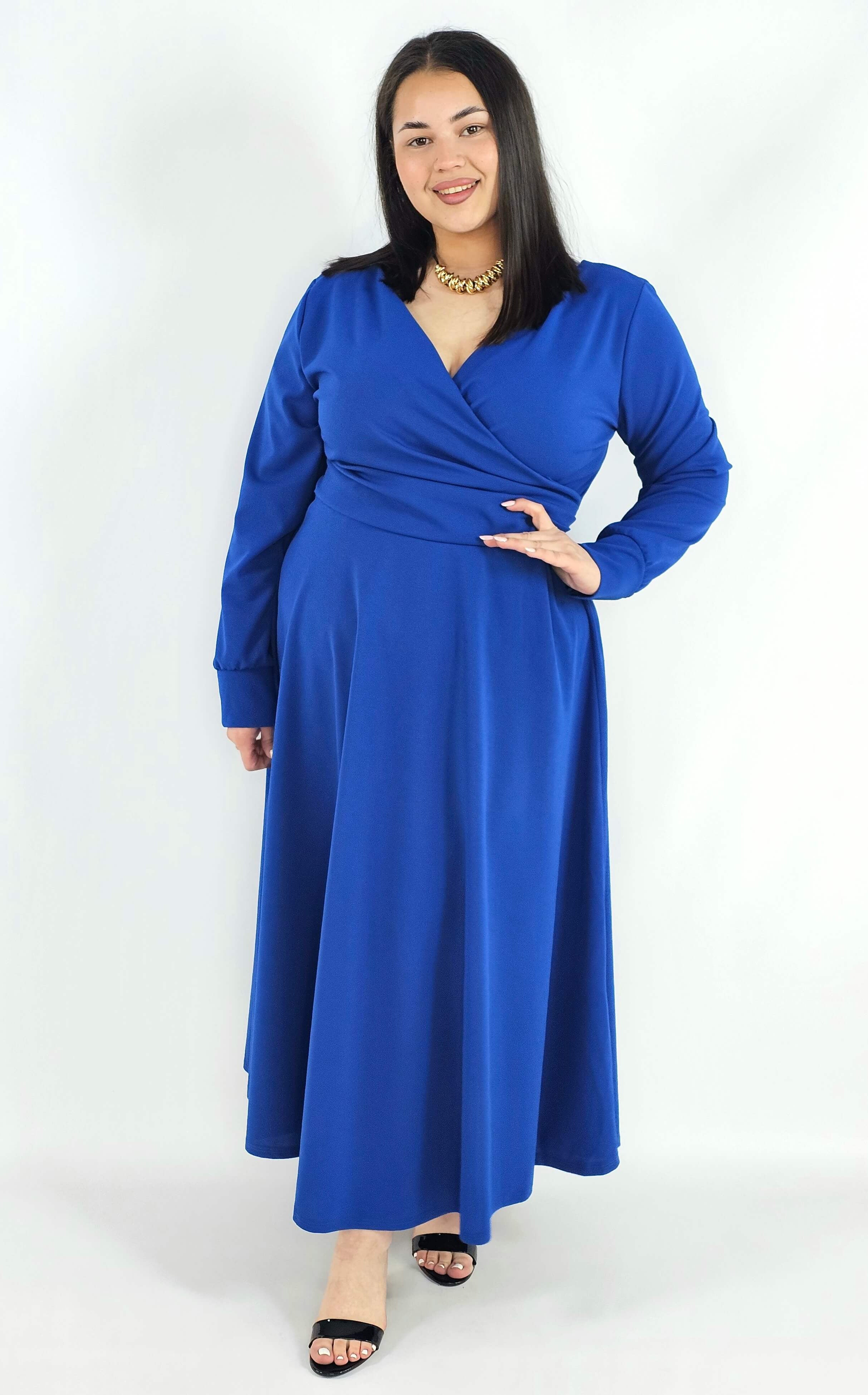 Sukienka plus size z kopertowym dekoltem – elegancka sukienka damska XXL z długim rękawem Stylowa XL