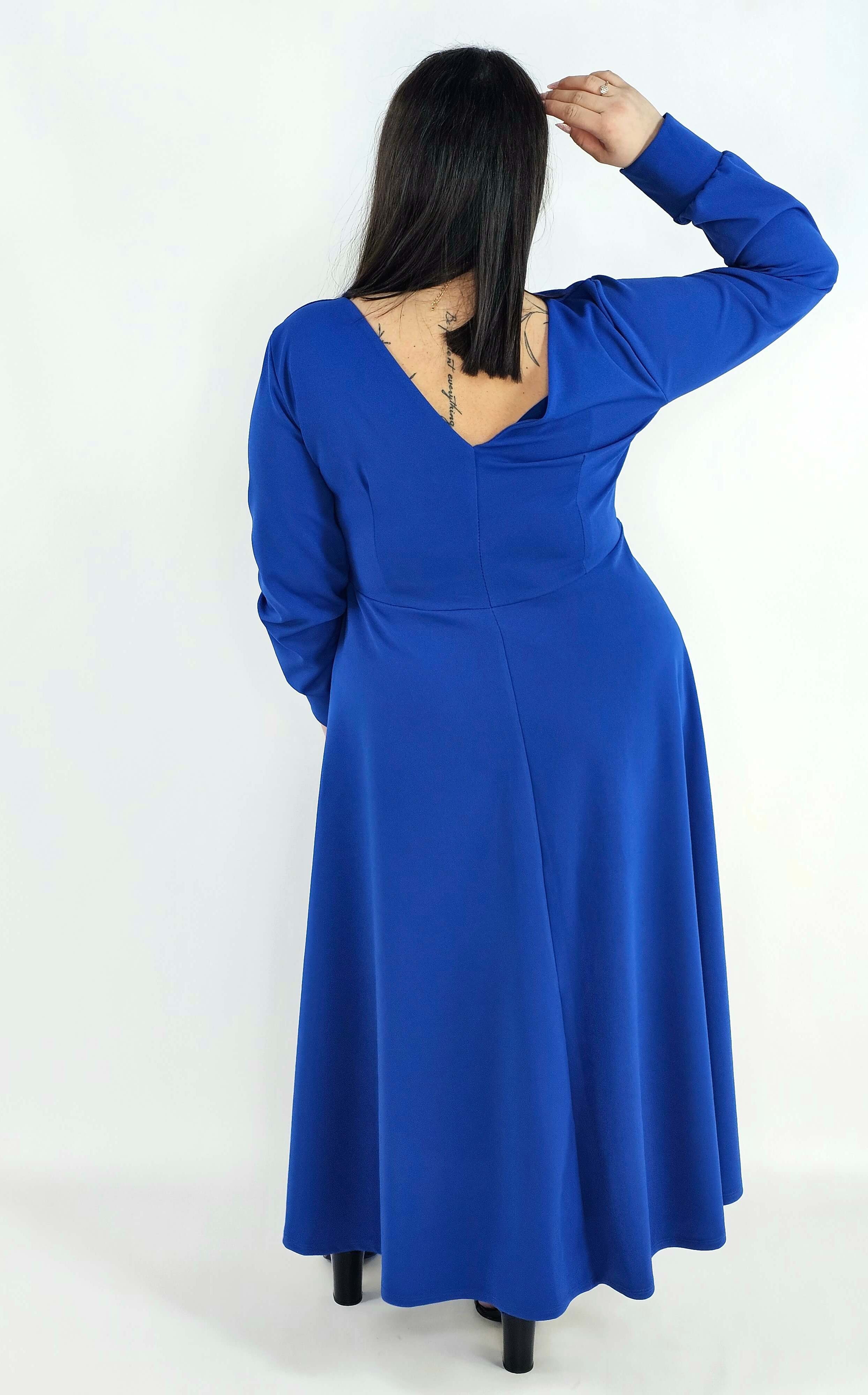 Sukienka plus size z kopertowym dekoltem – elegancka sukienka damska XXL z długim rękawem Stylowa XL