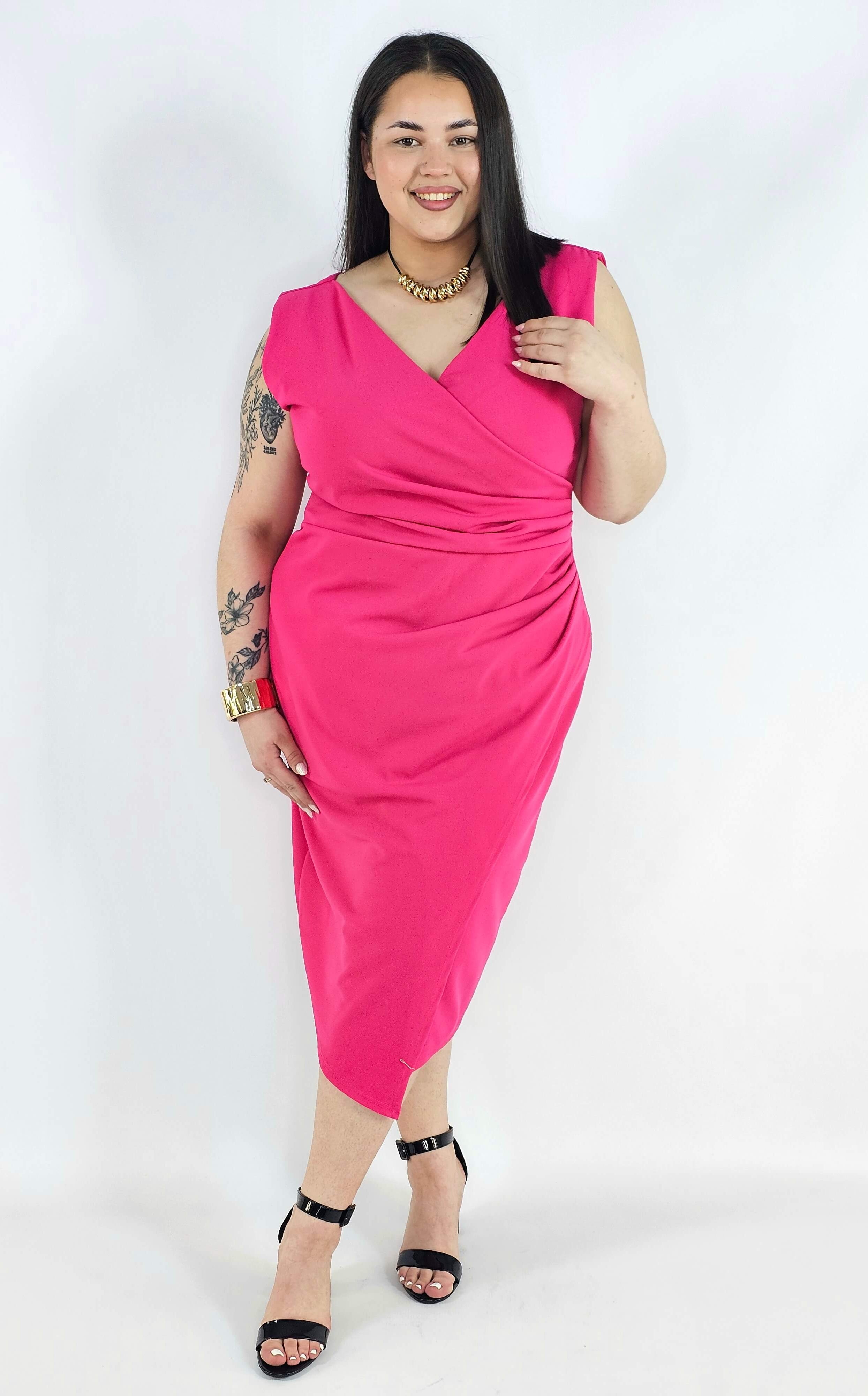 Sukienka plus size z kopertowym dekoltem – elegancka sukienka damska XXL z marszczeniem Stylowa XL