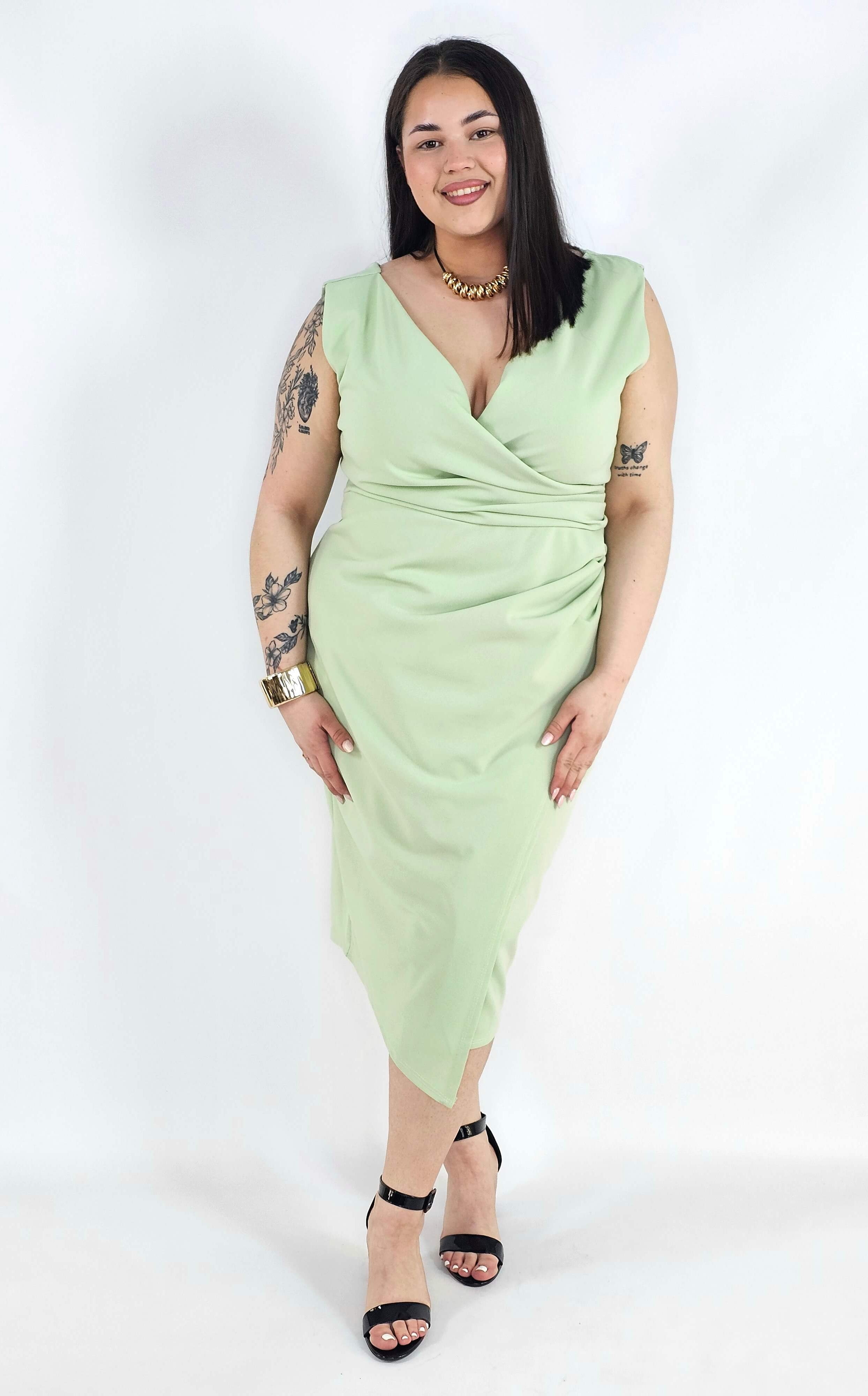 Sukienka plus size z kopertowym dekoltem – elegancka sukienka damska XXL z marszczeniem Stylowa XL