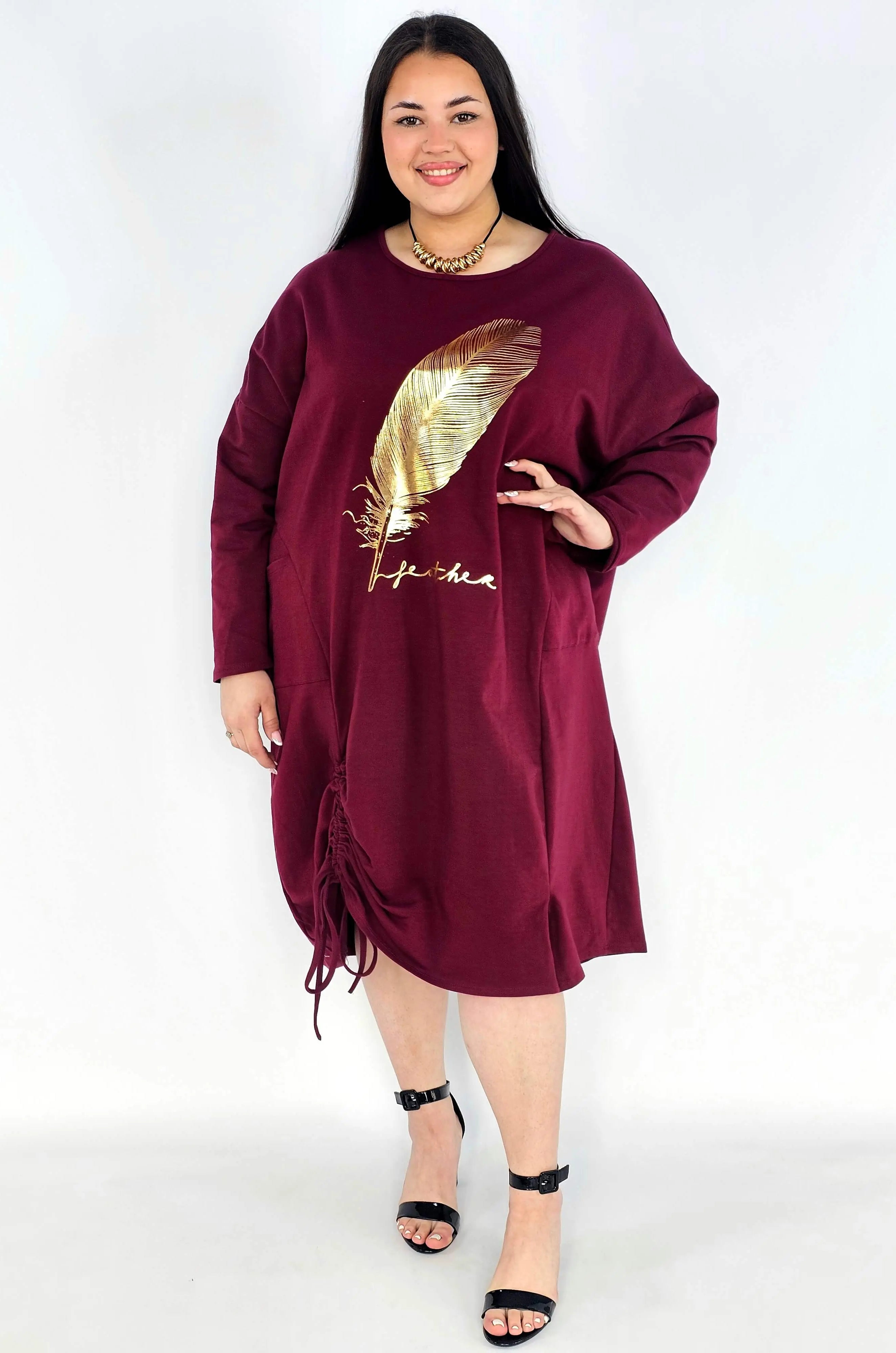 Sukienka plus size z nadrukiem pióra – modna sukienka XXL oversize Stylowa XL