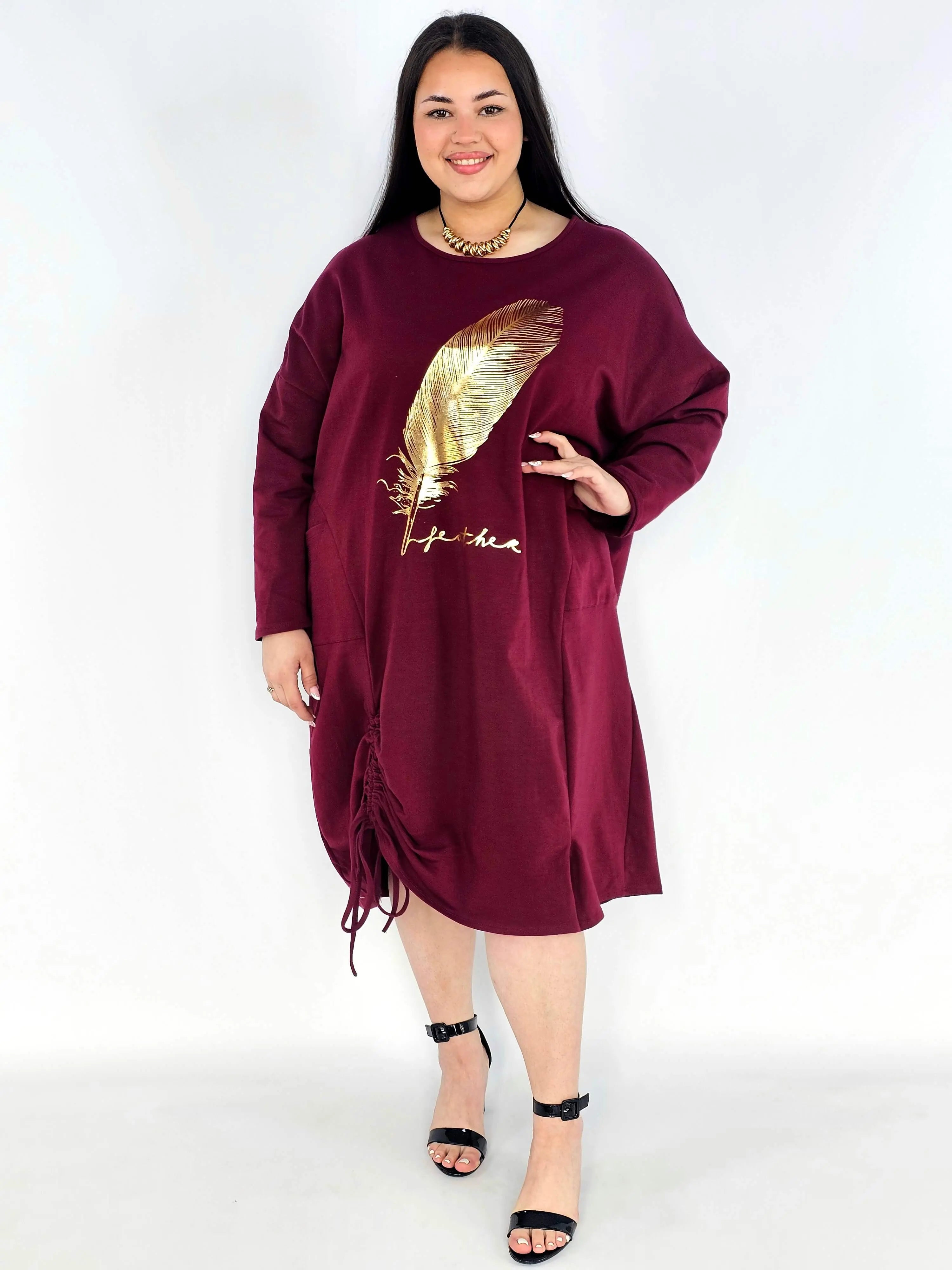 Sukienka plus size z nadrukiem pióra – modna sukienka XXL oversize Stylowa XL