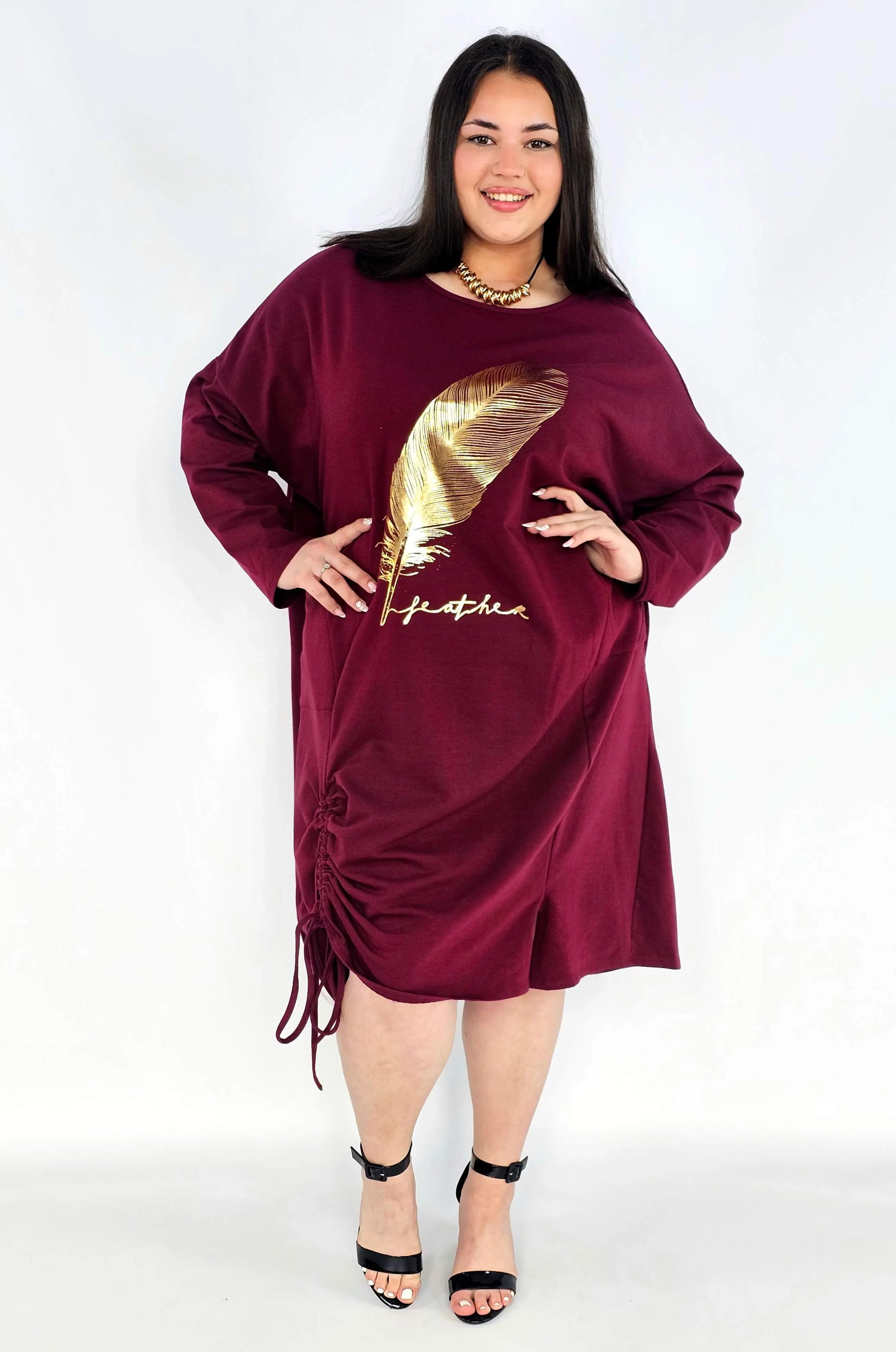 Sukienka plus size z nadrukiem pióra – modna sukienka XXL oversize Stylowa XL