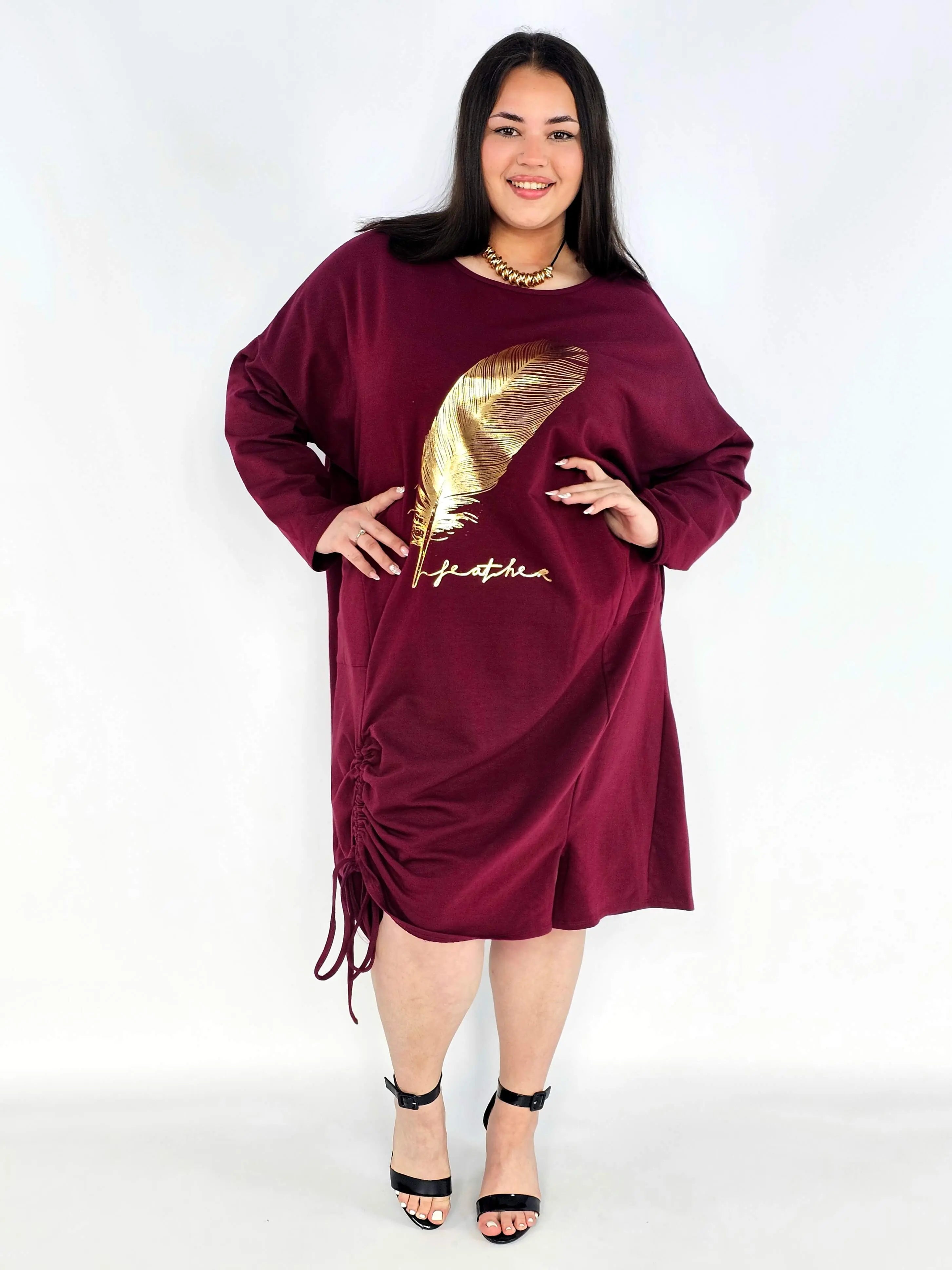 Sukienka plus size z nadrukiem pióra – modna sukienka XXL oversize Stylowa XL