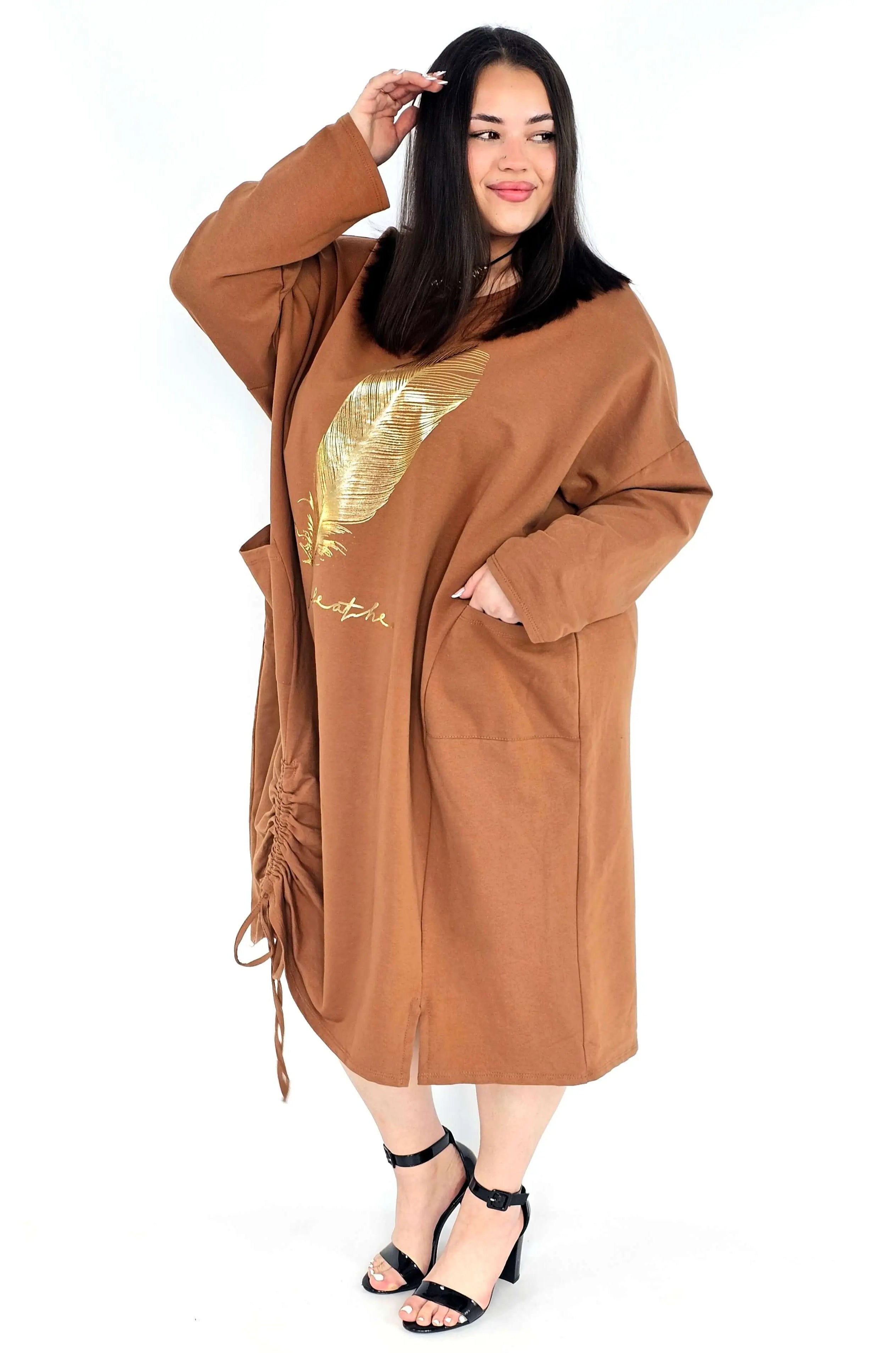 Sukienka plus size z nadrukiem pióra – modna sukienka XXL oversize Stylowa XL