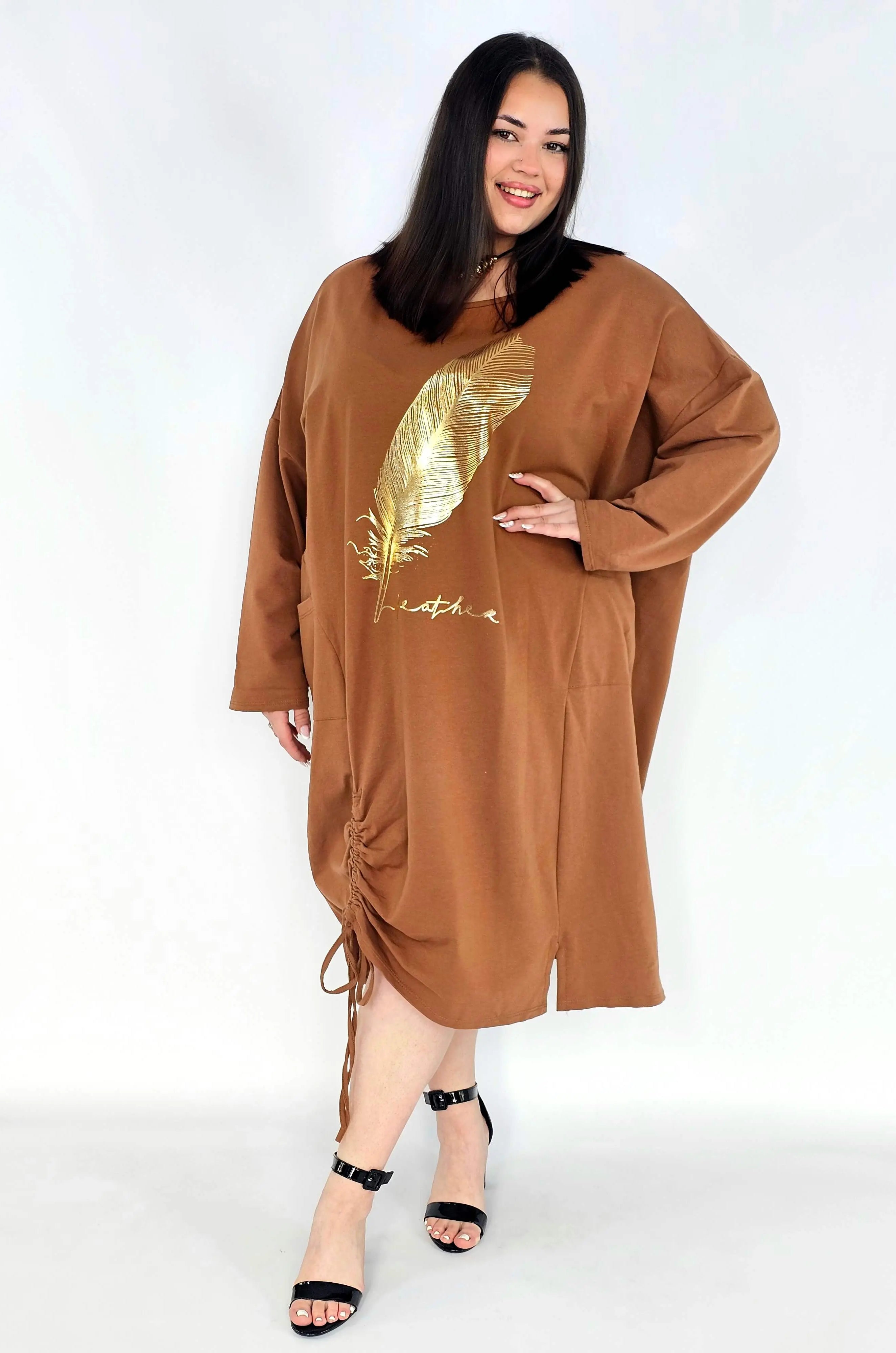 Sukienka plus size z nadrukiem pióra – modna sukienka XXL oversize Stylowa XL