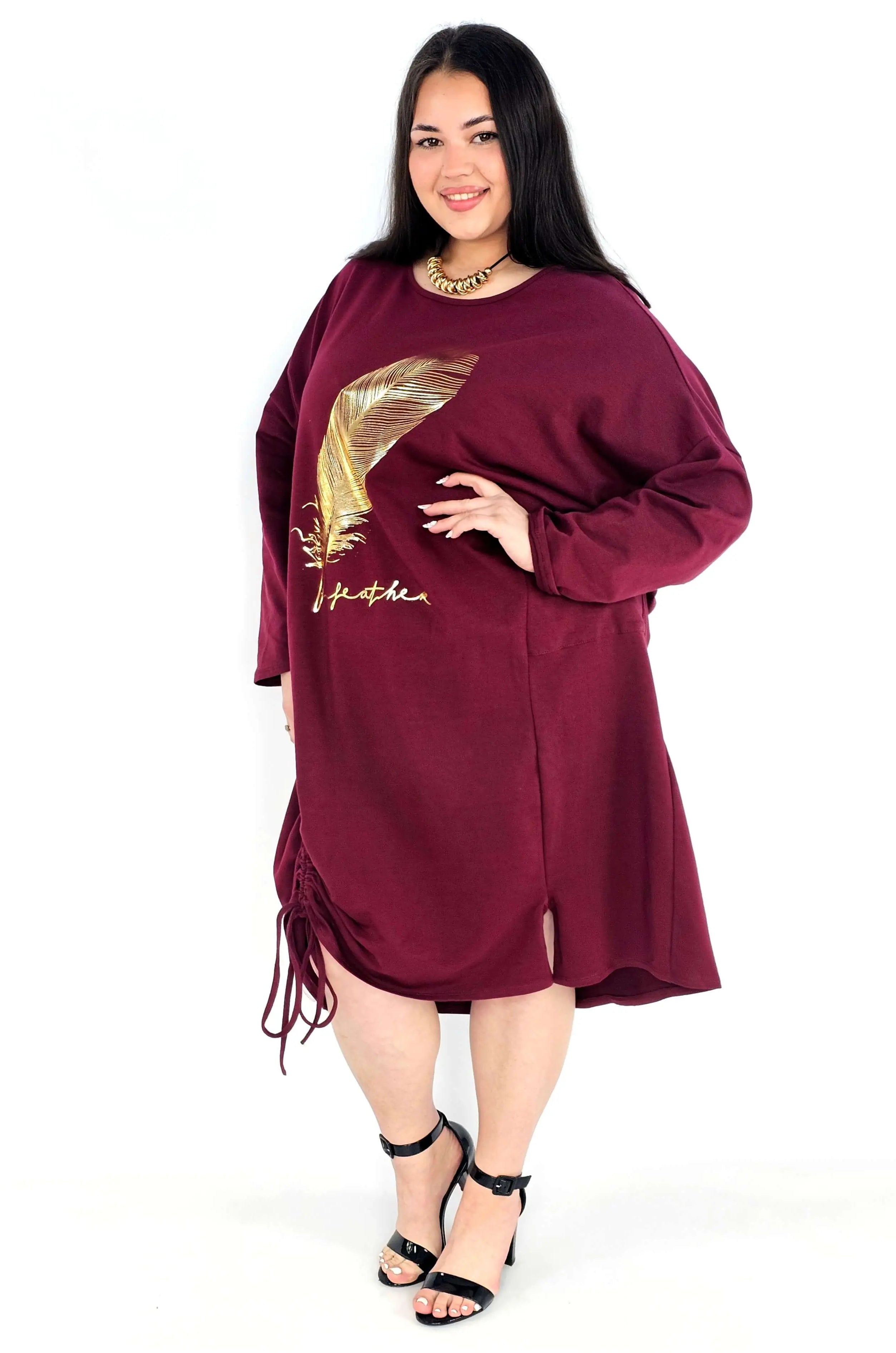 Sukienka plus size z nadrukiem pióra – modna sukienka XXL oversize Stylowa XL