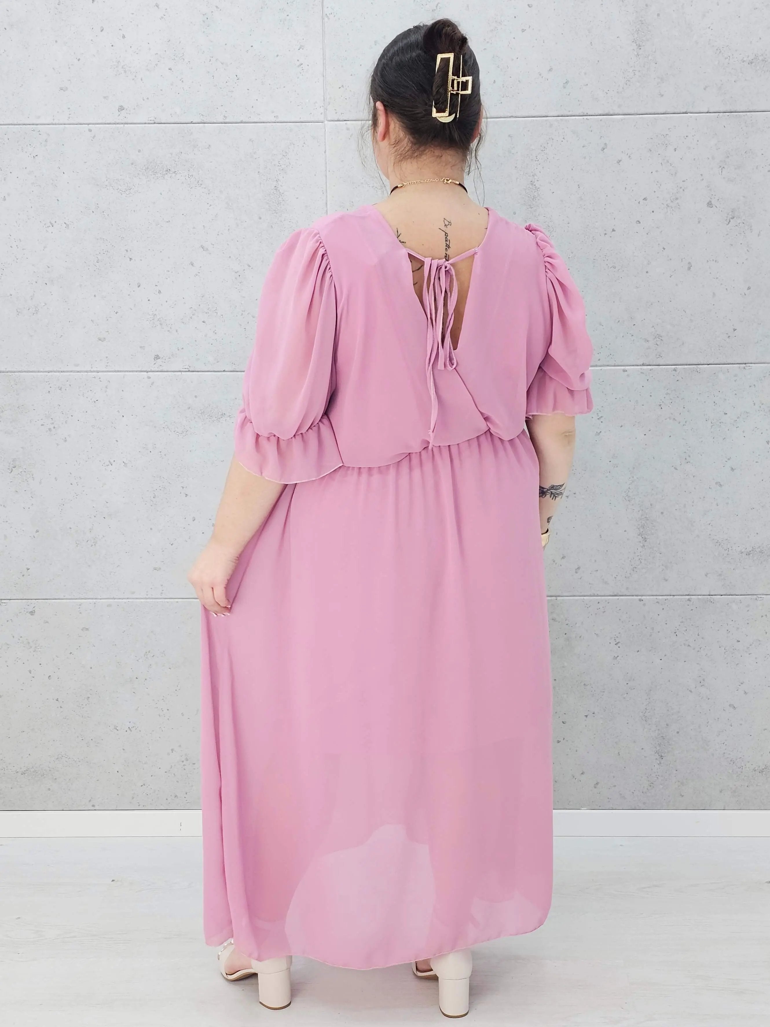 Sukienka szyfonowa maxi z bufiastym rękawem – w wielu kolorach 🌸✨ Stylowa XL