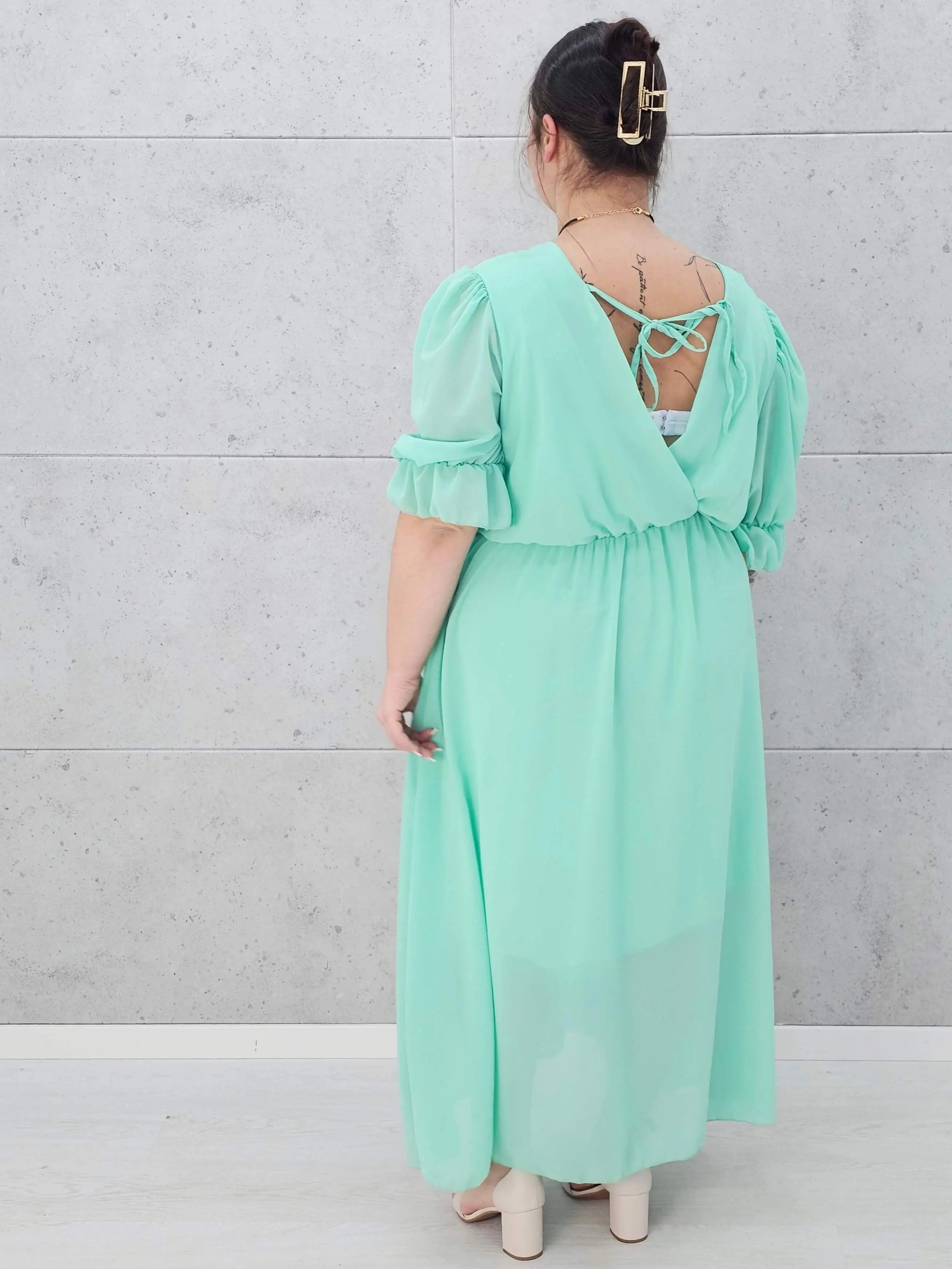 Sukienka szyfonowa maxi z bufiastym rękawem – w wielu kolorach 🌸✨ Stylowa XL