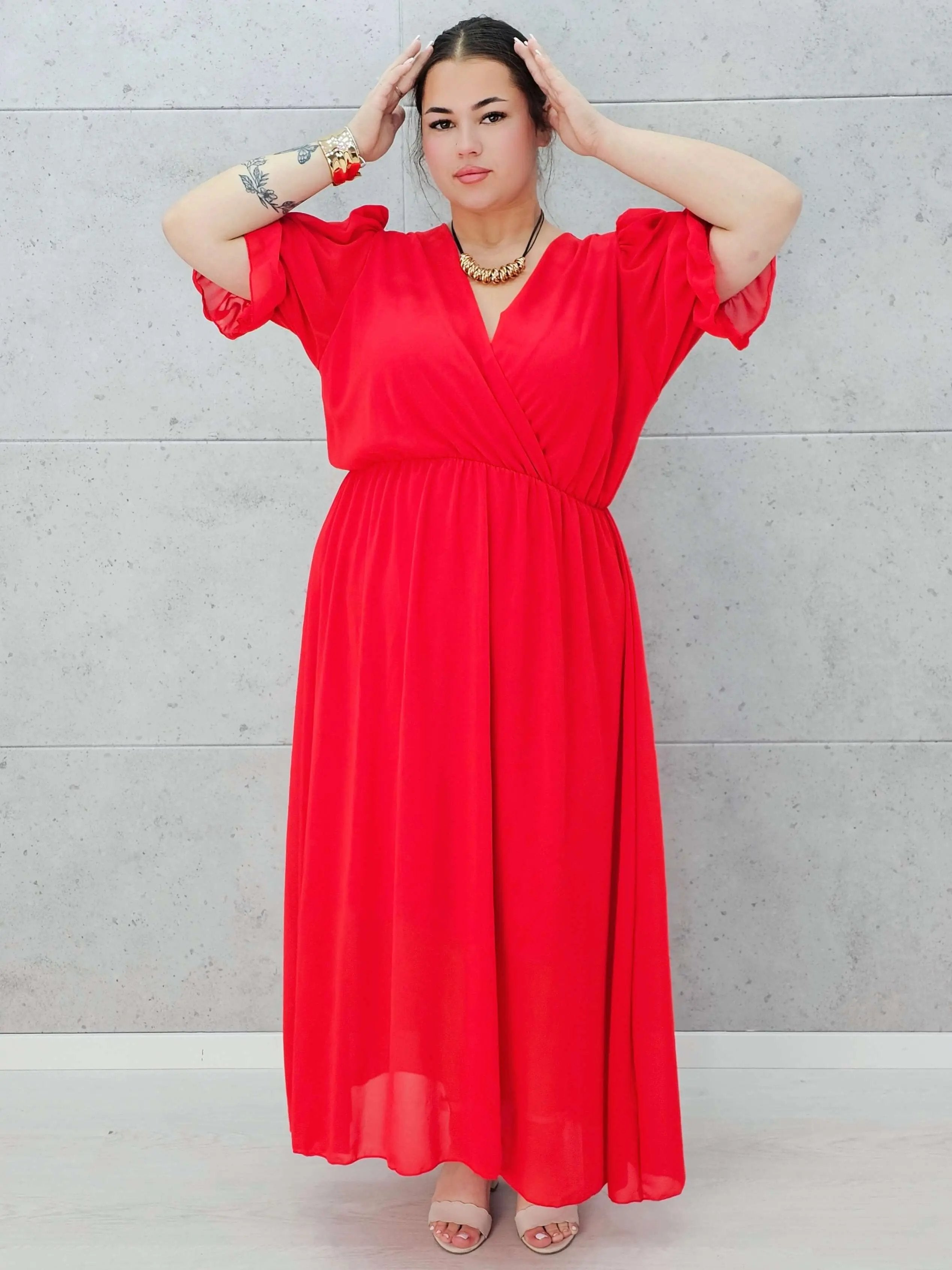 Sukienka szyfonowa maxi z bufiastym rękawem – w wielu kolorach 🌸✨ Stylowa XL