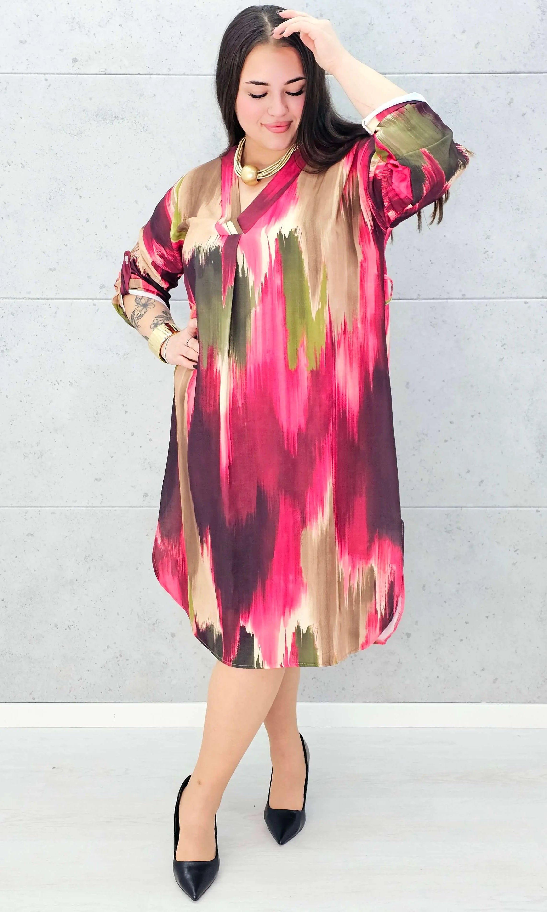 Sukienka wielokolorowa z paseczkiem Stylowa XL