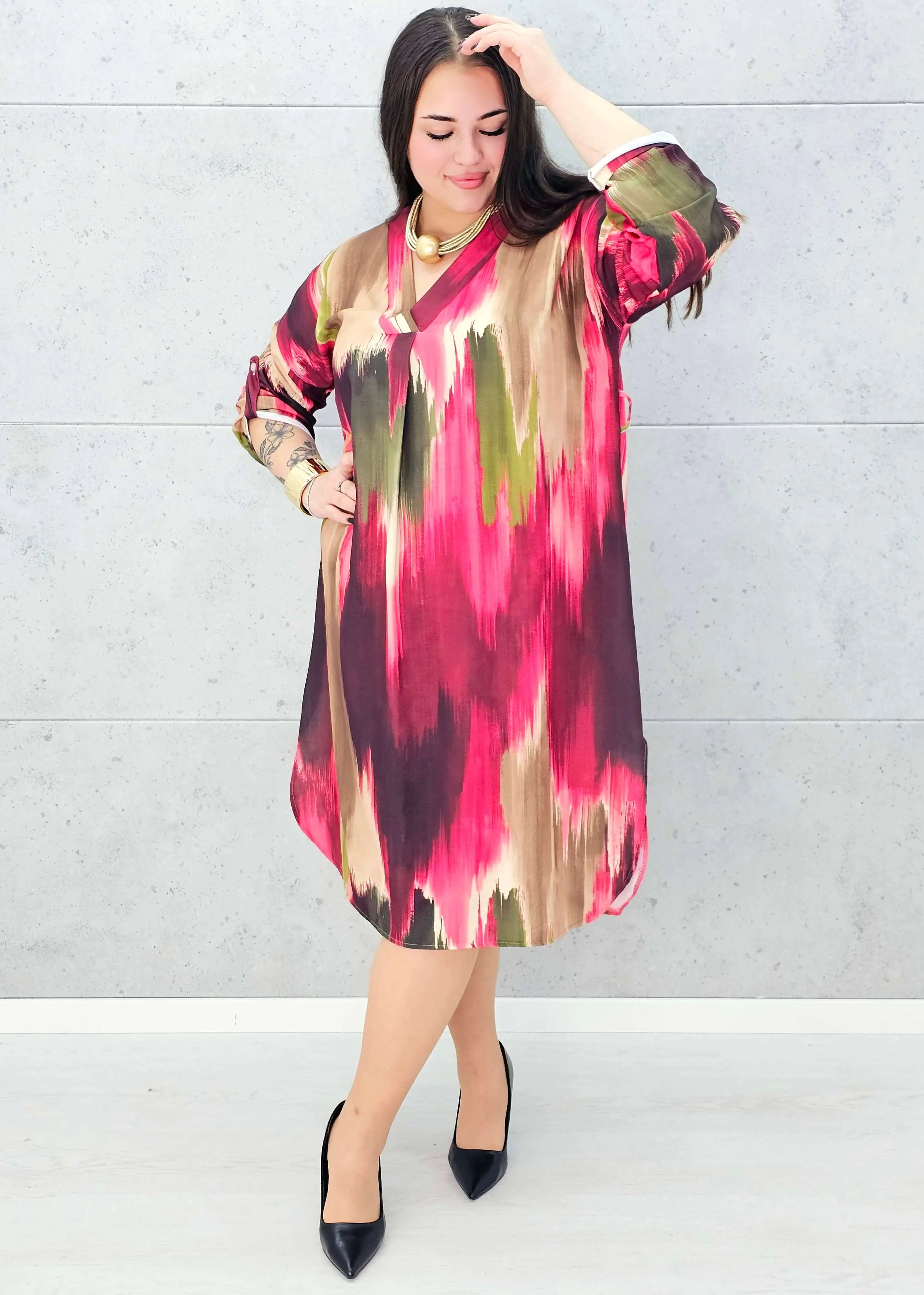 Sukienka wielokolorowa z paseczkiem Stylowa XL