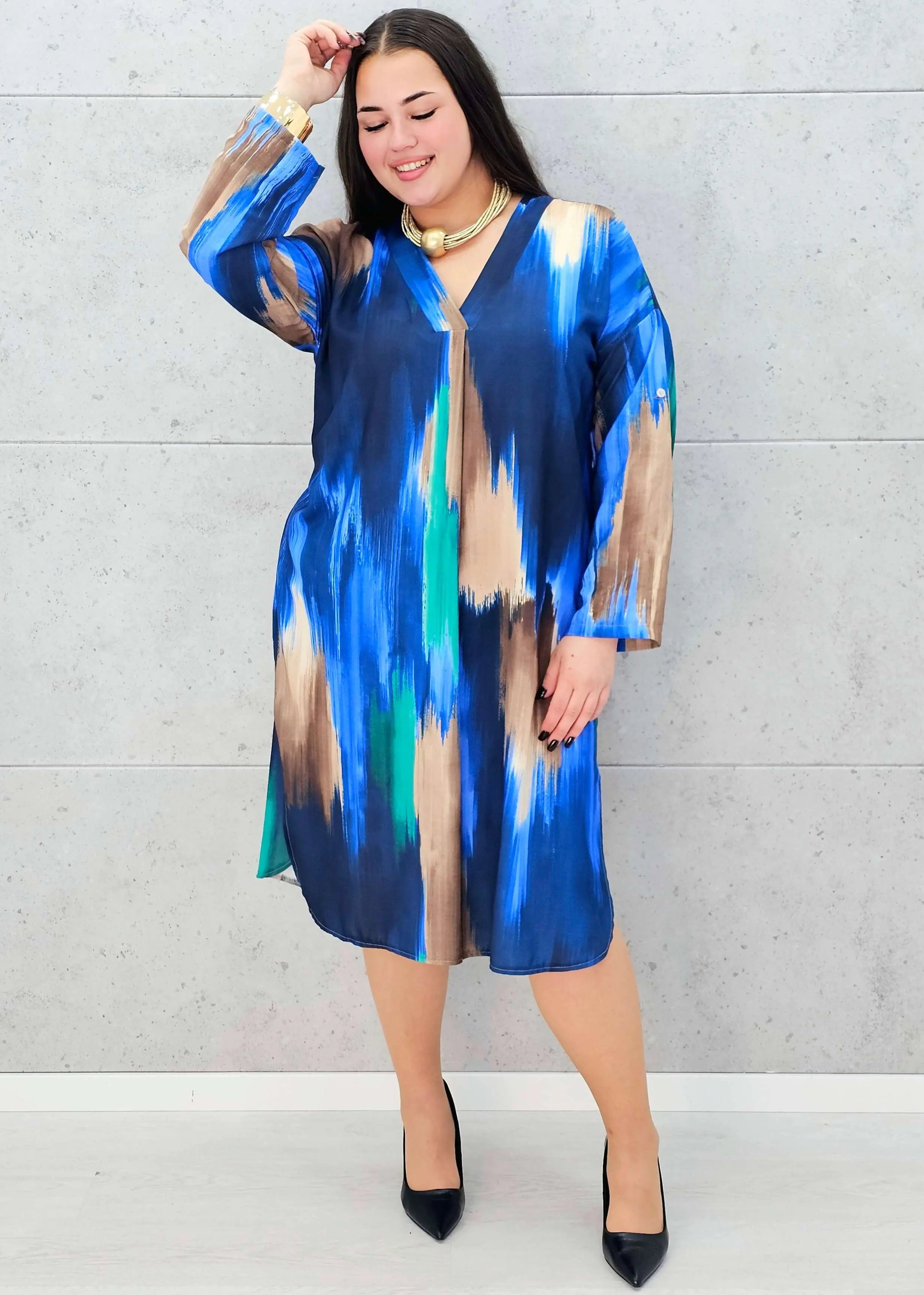 Sukienka wielokolorowa z paseczkiem Stylowa XL