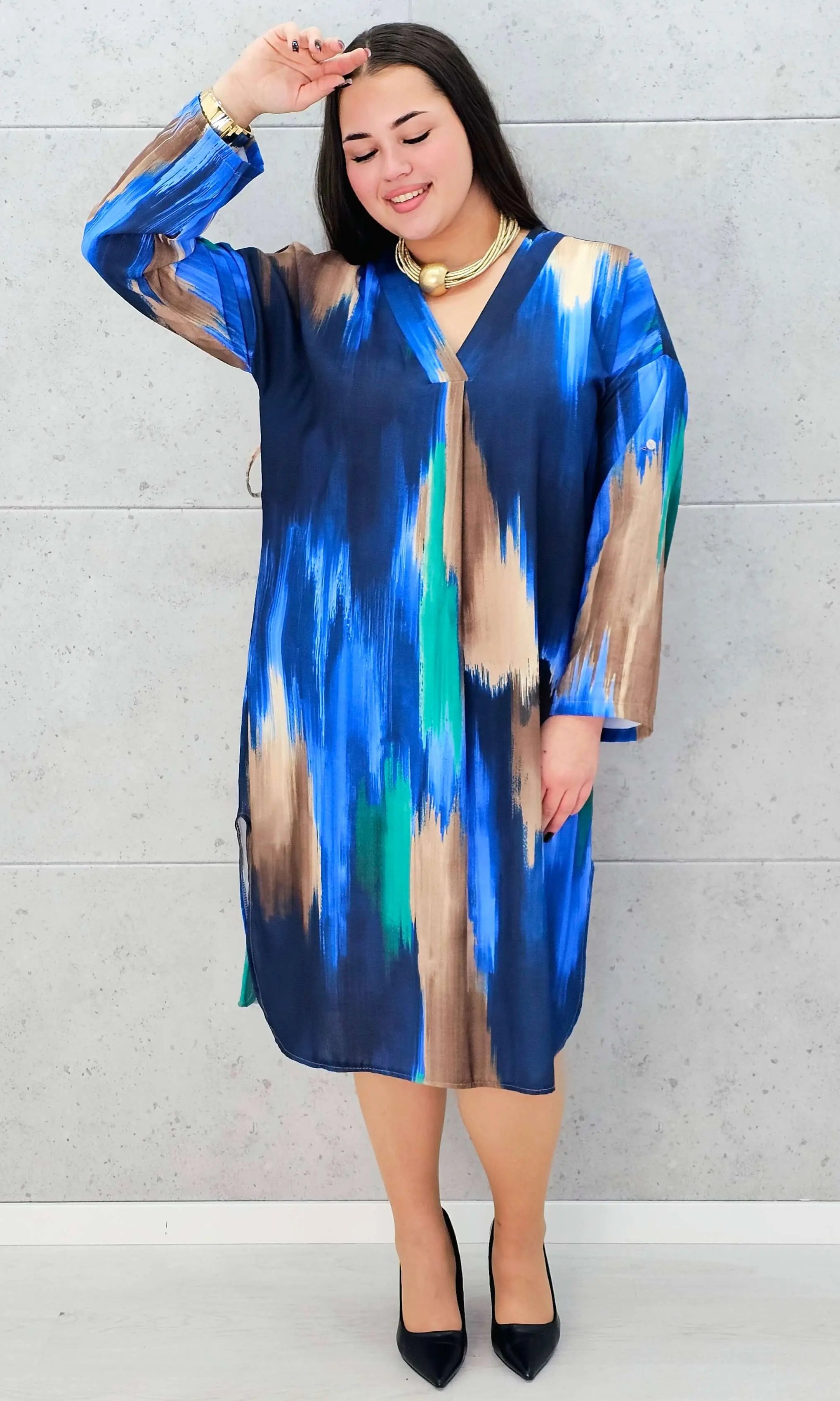 Sukienka wielokolorowa z paseczkiem Stylowa XL