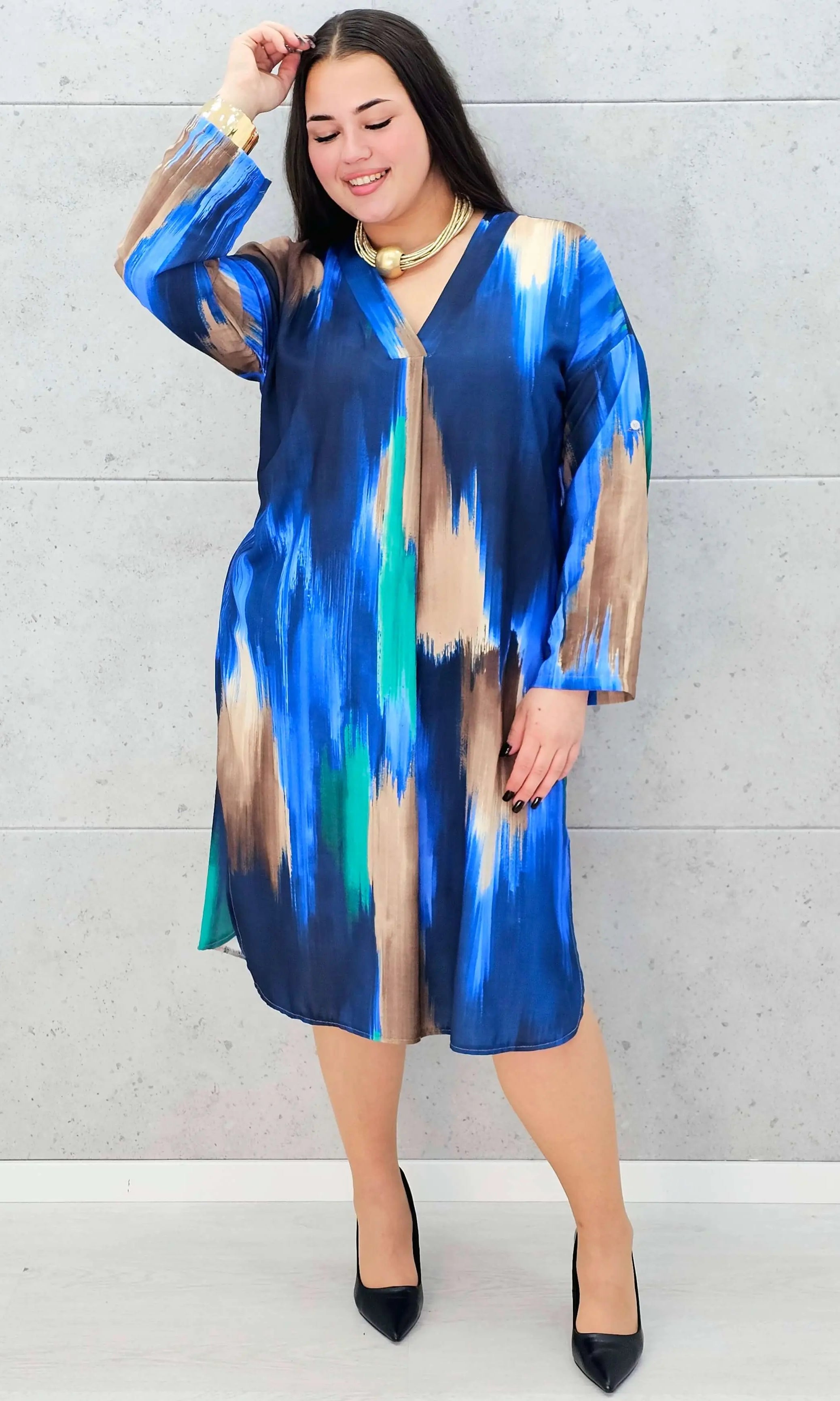 Sukienka wielokolorowa z paseczkiem Stylowa XL