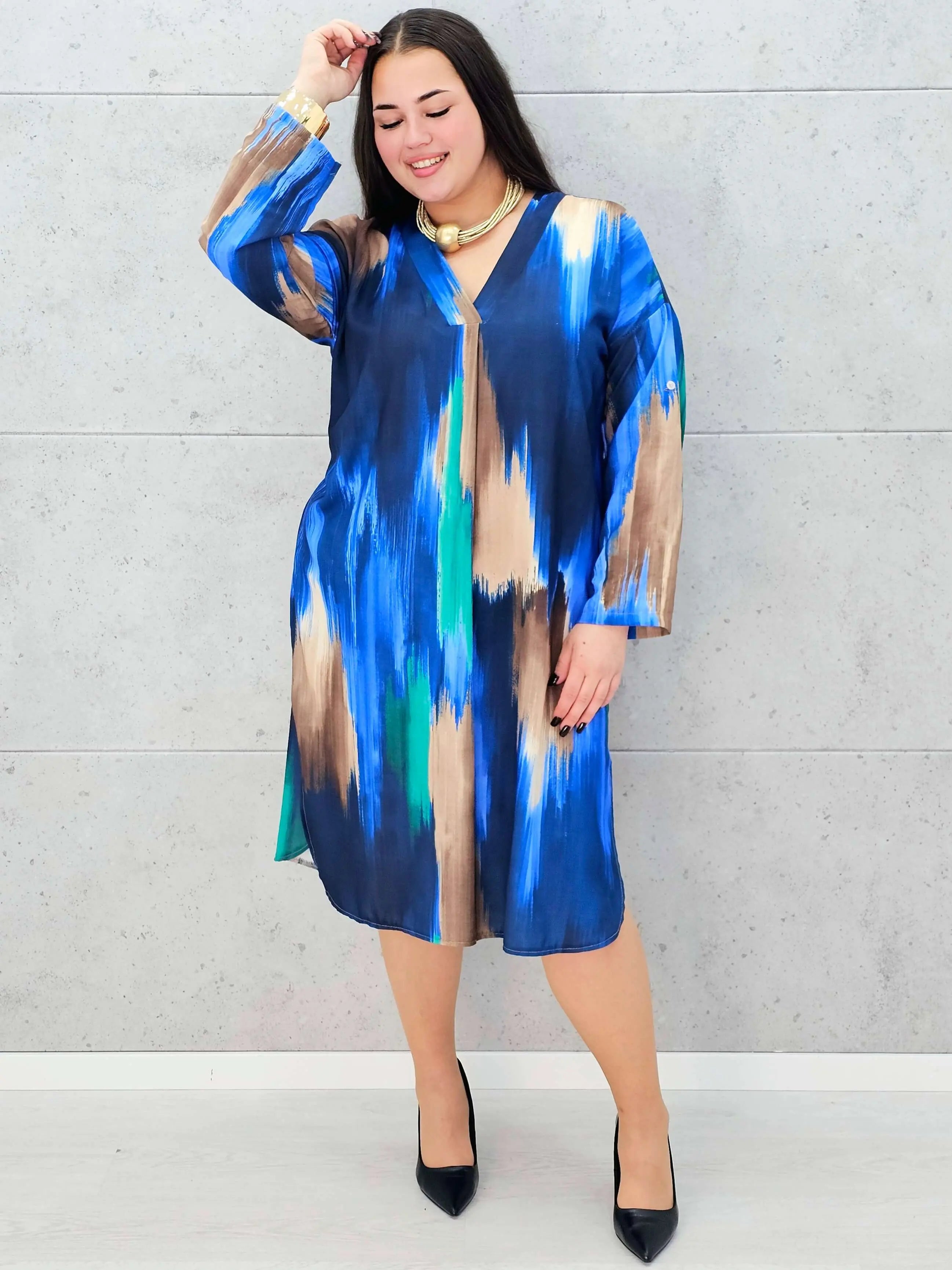 Sukienka wielokolorowa z paseczkiem Stylowa XL