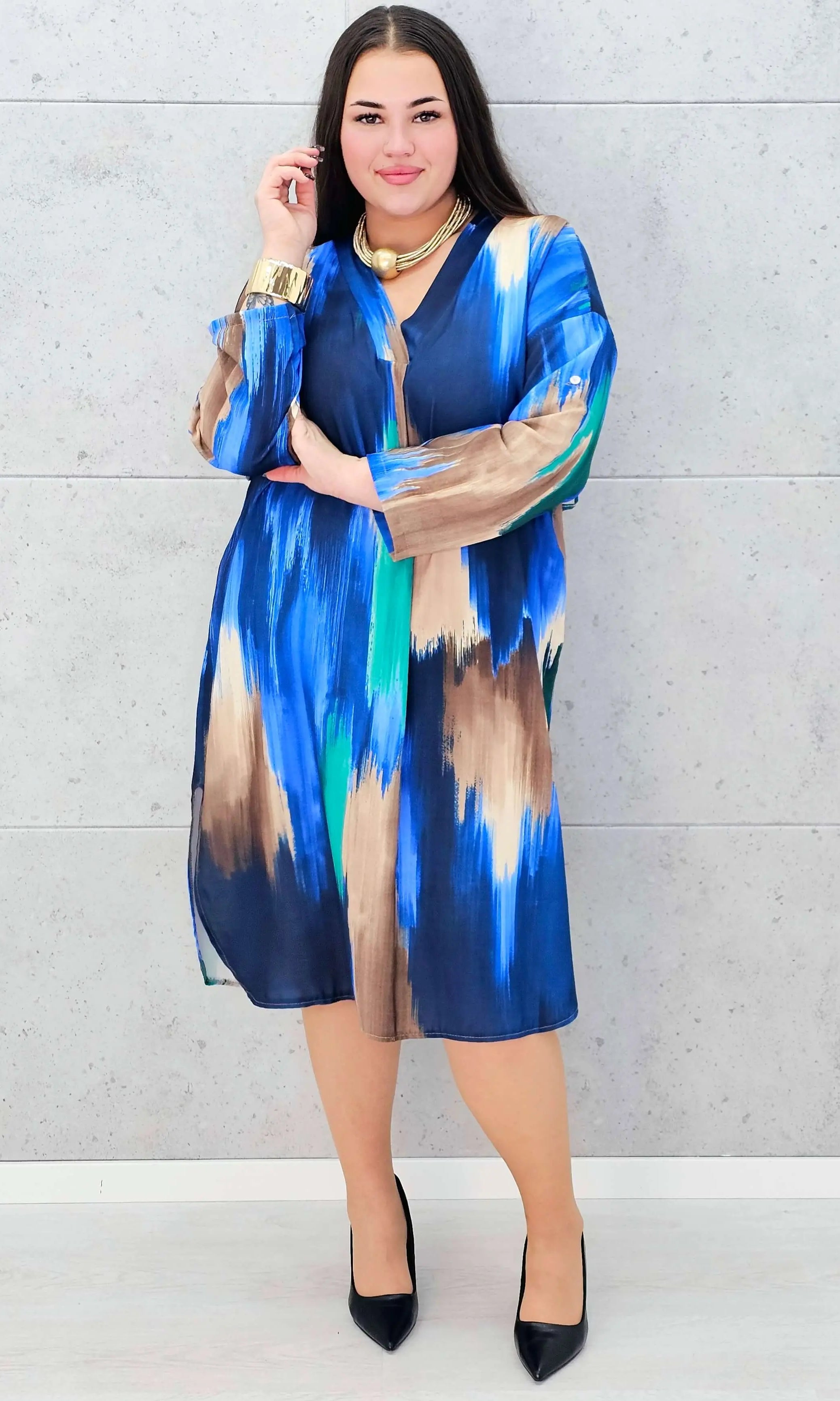 Sukienka wielokolorowa z paseczkiem Stylowa XL