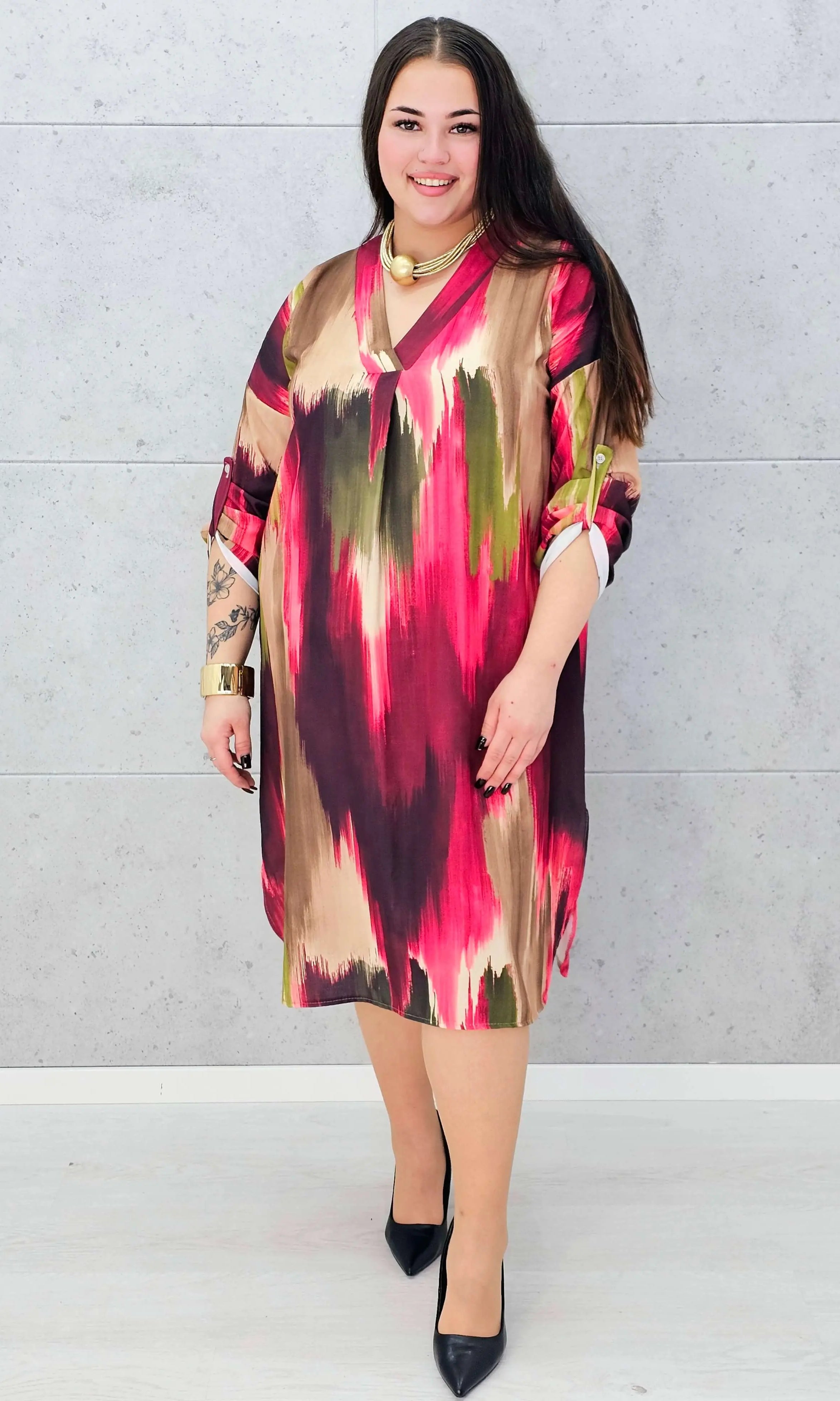 Sukienka wielokolorowa z paseczkiem Stylowa XL