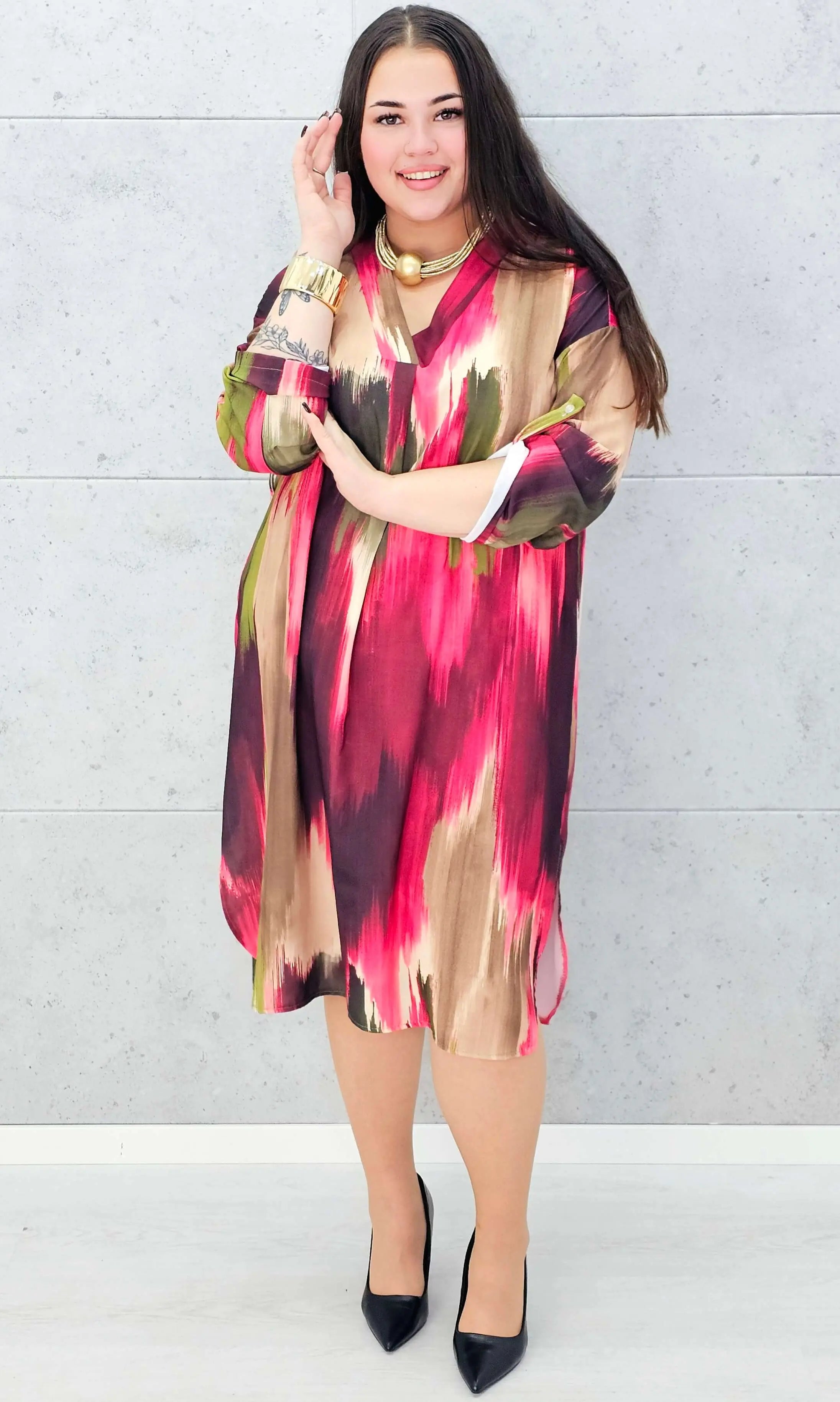 Sukienka wielokolorowa z paseczkiem Stylowa XL