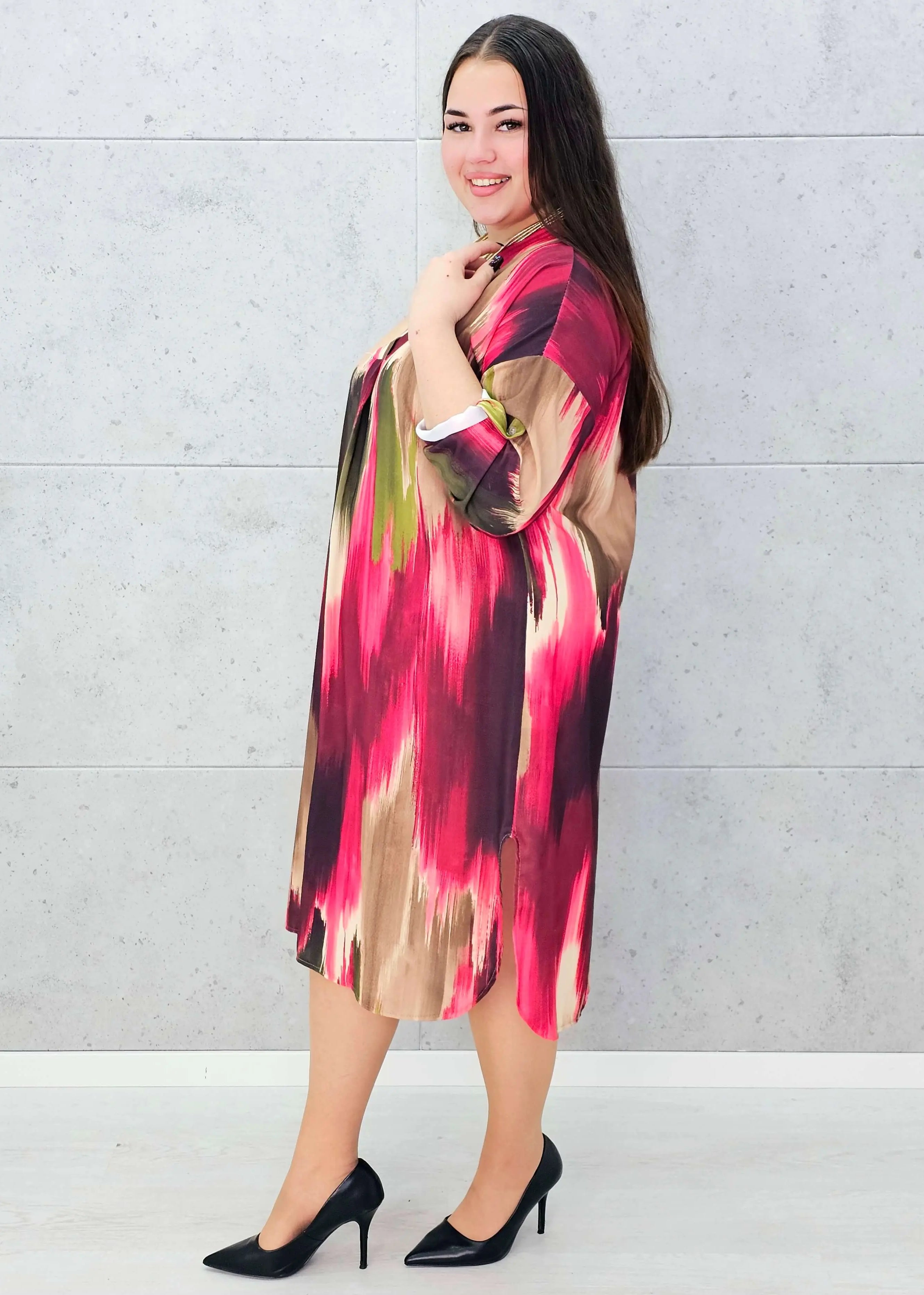 Sukienka wielokolorowa z paseczkiem Stylowa XL