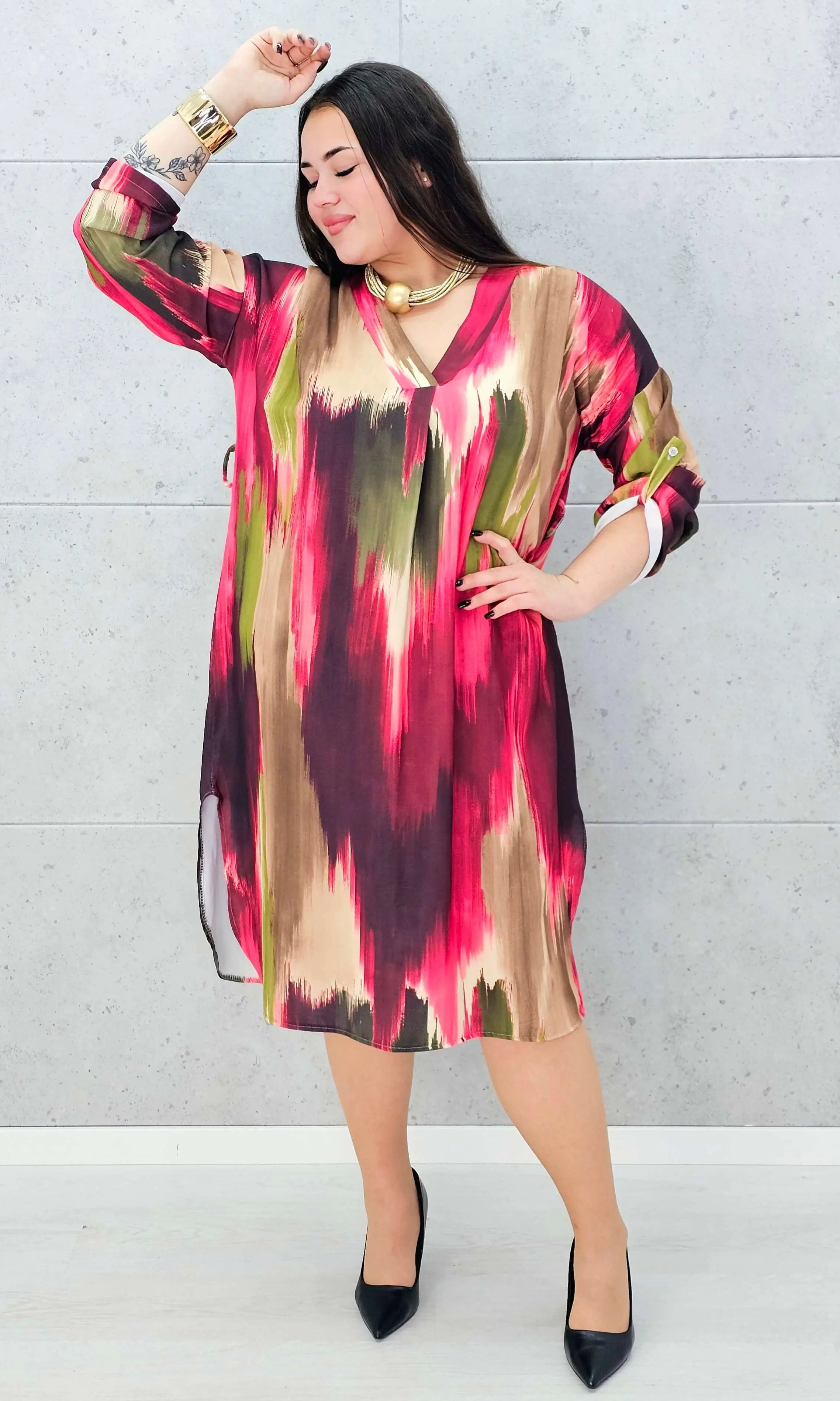 Sukienka wielokolorowa z paseczkiem Stylowa XL