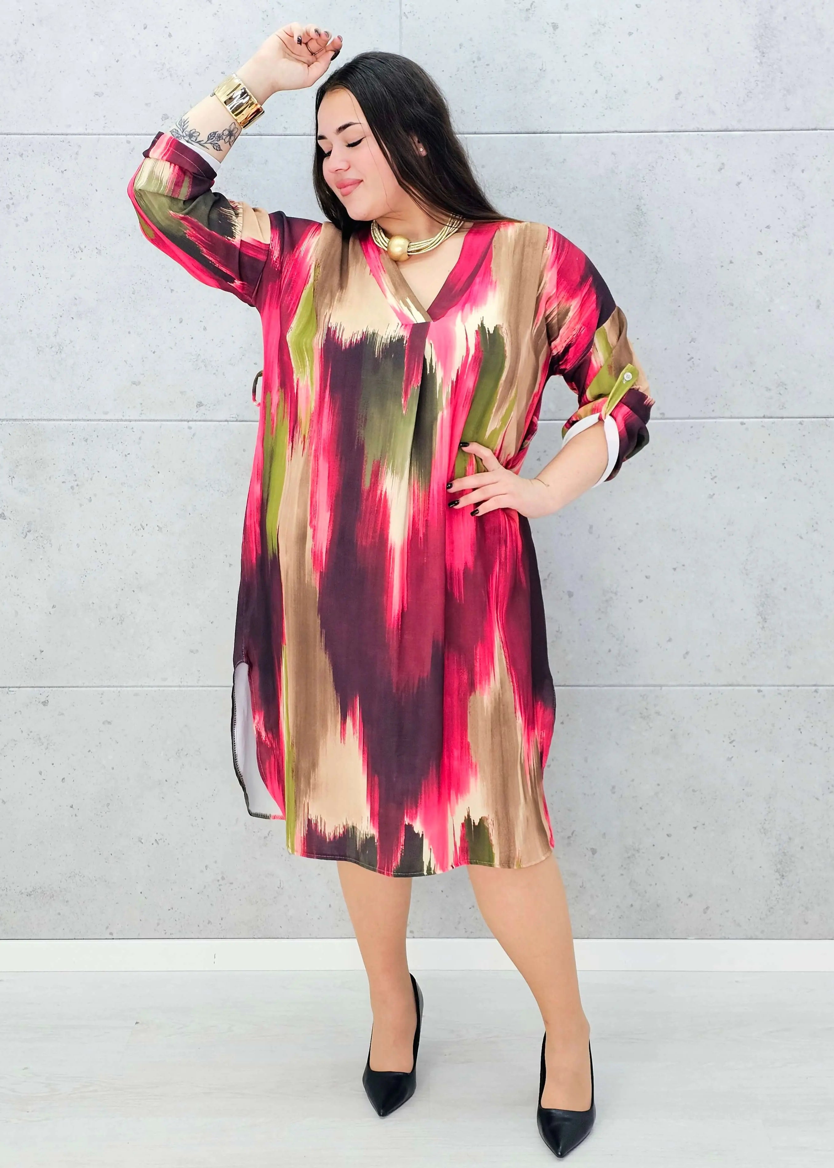 Sukienka wielokolorowa z paseczkiem Stylowa XL