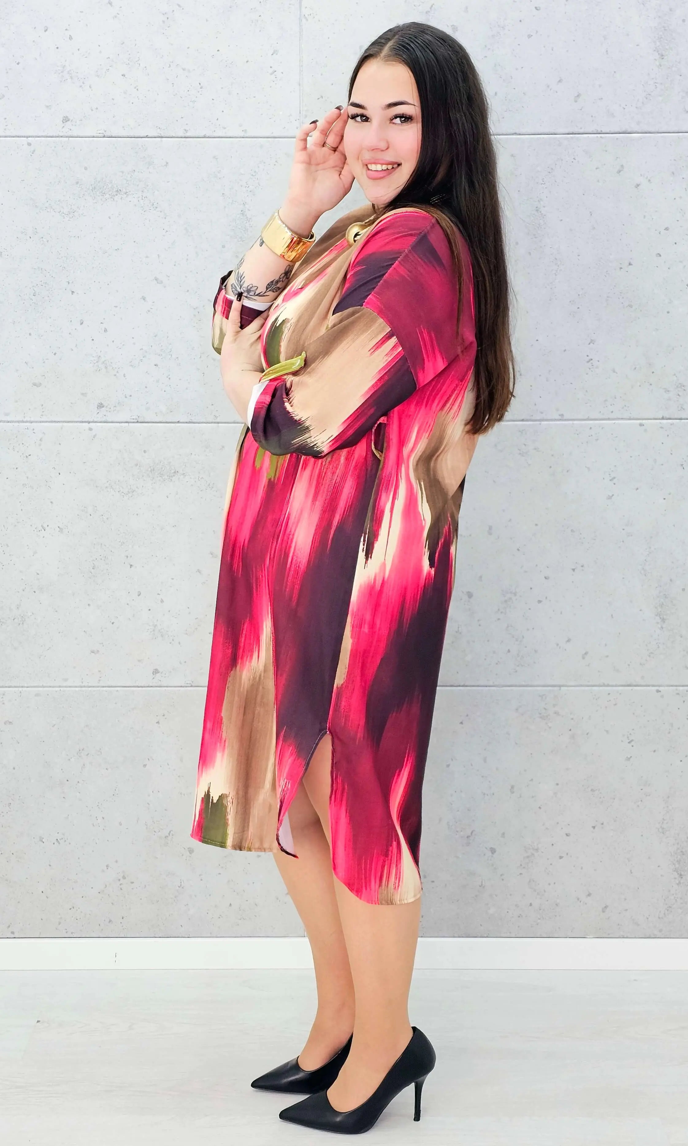 Sukienka wielokolorowa z paseczkiem Stylowa XL