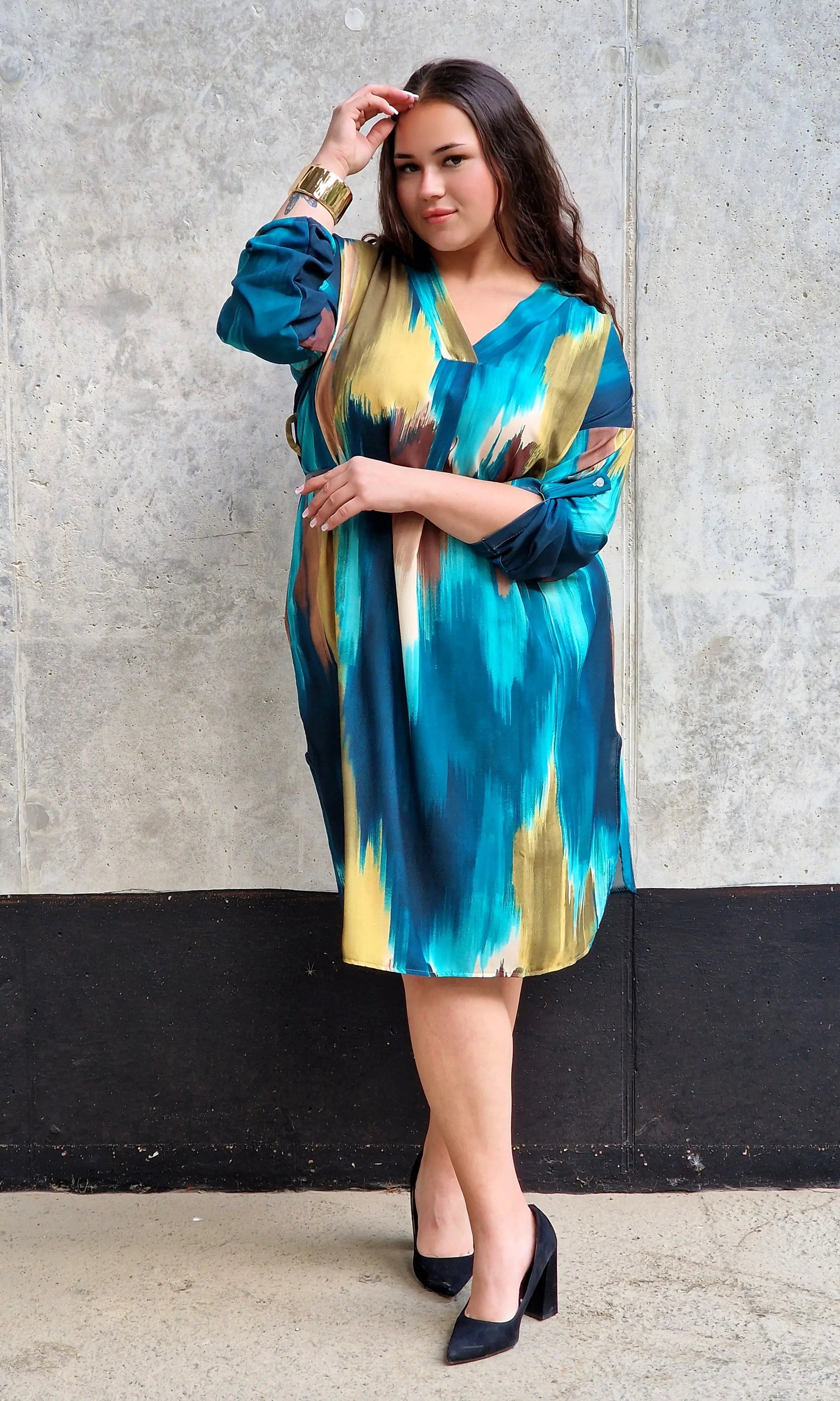 Sukienka wielokolorowa z paseczkiem Stylowa XL