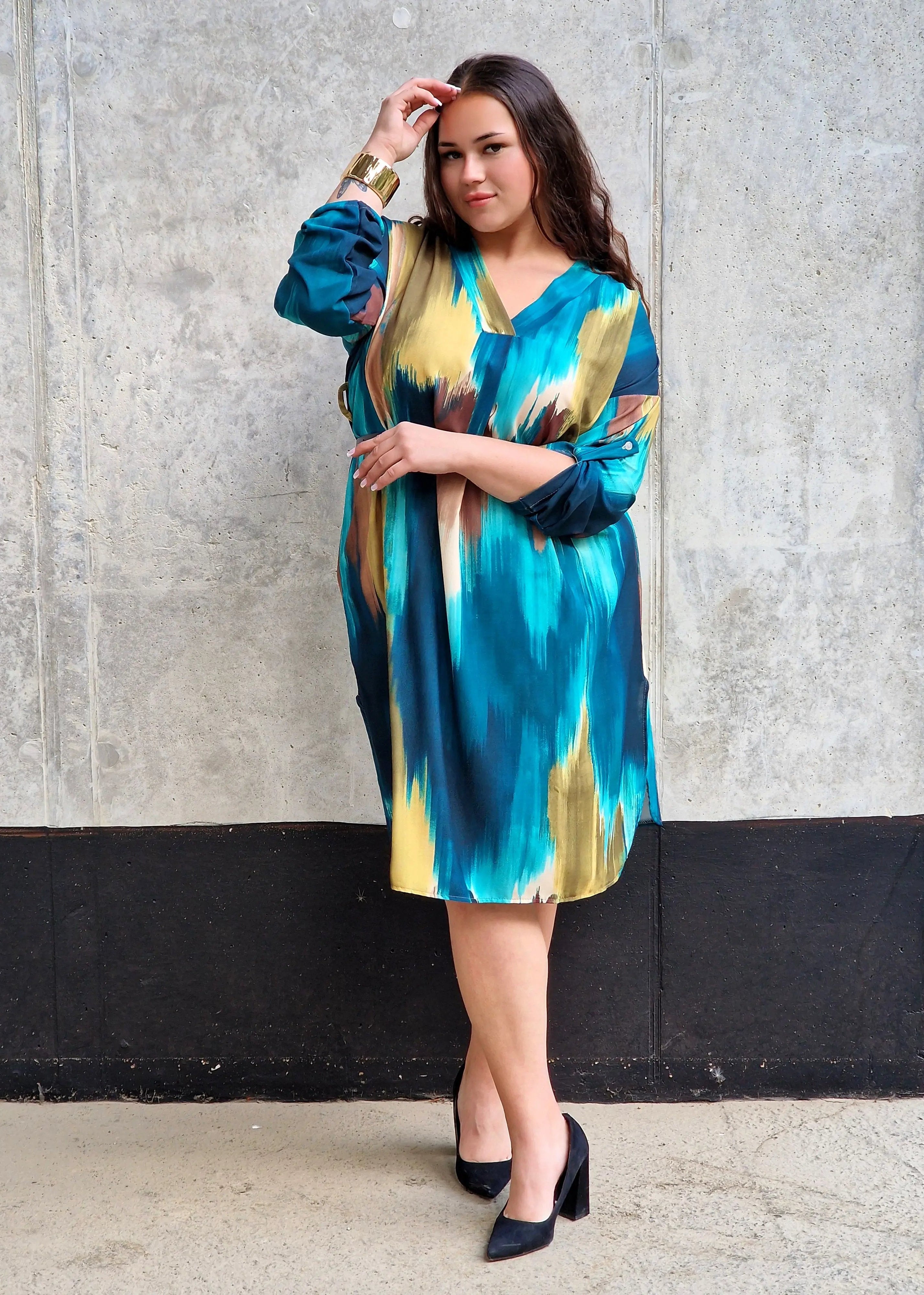 Sukienka wielokolorowa z paseczkiem Stylowa XL