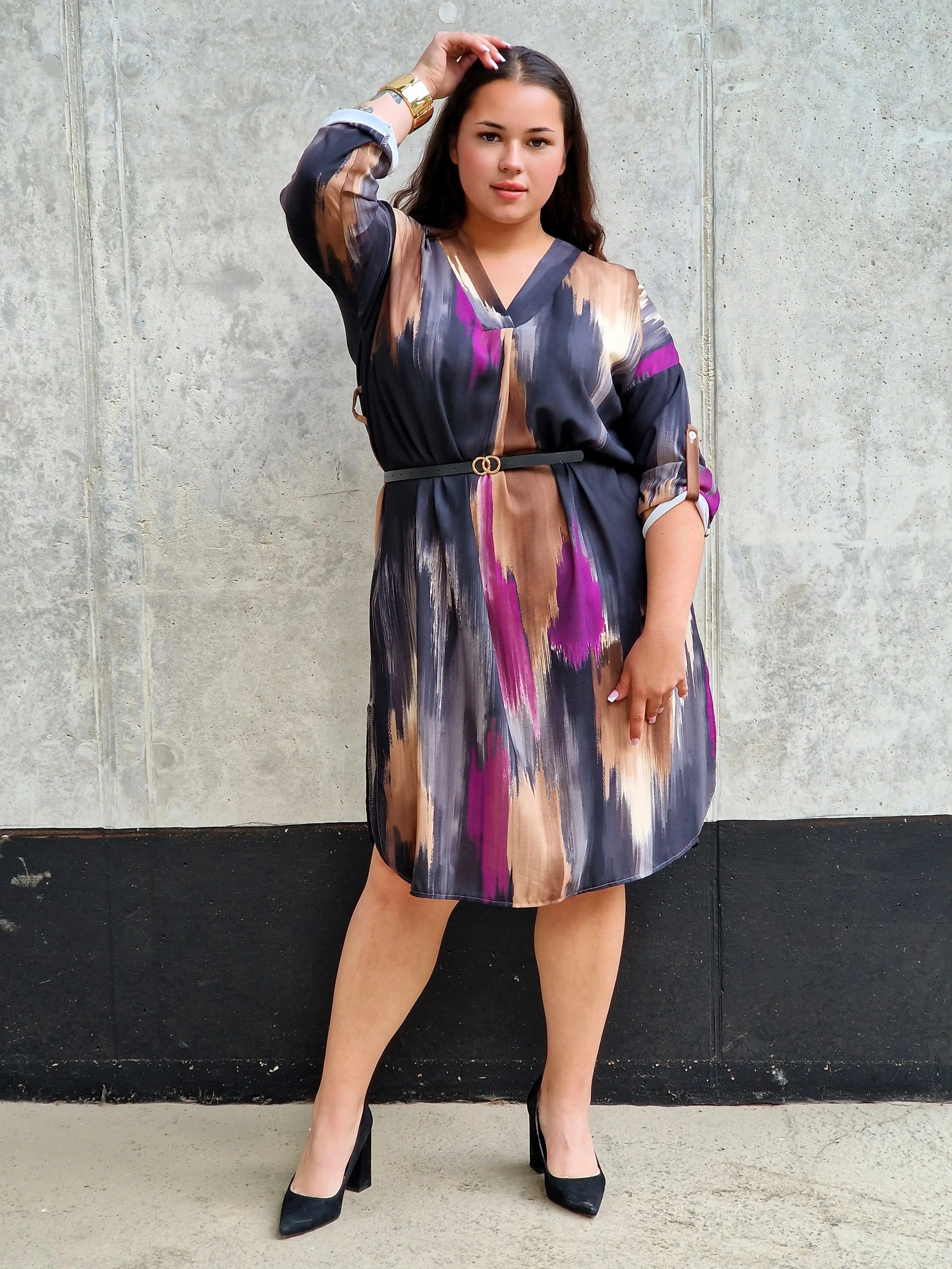 Sukienka wielokolorowa z paseczkiem Stylowa XL