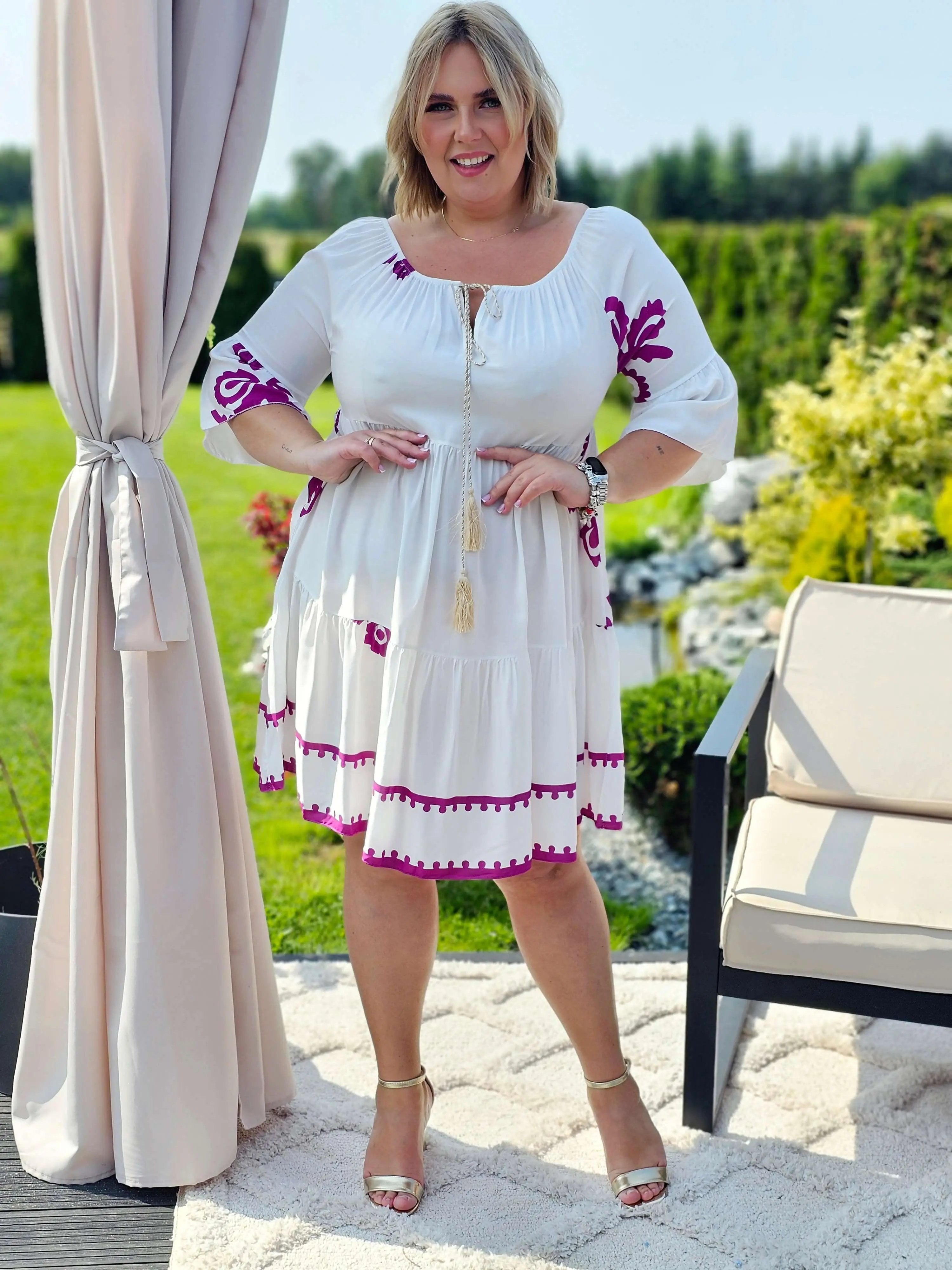 Sukienka wiskozowa z wiązaniem przy dekolcie Stylowa XL