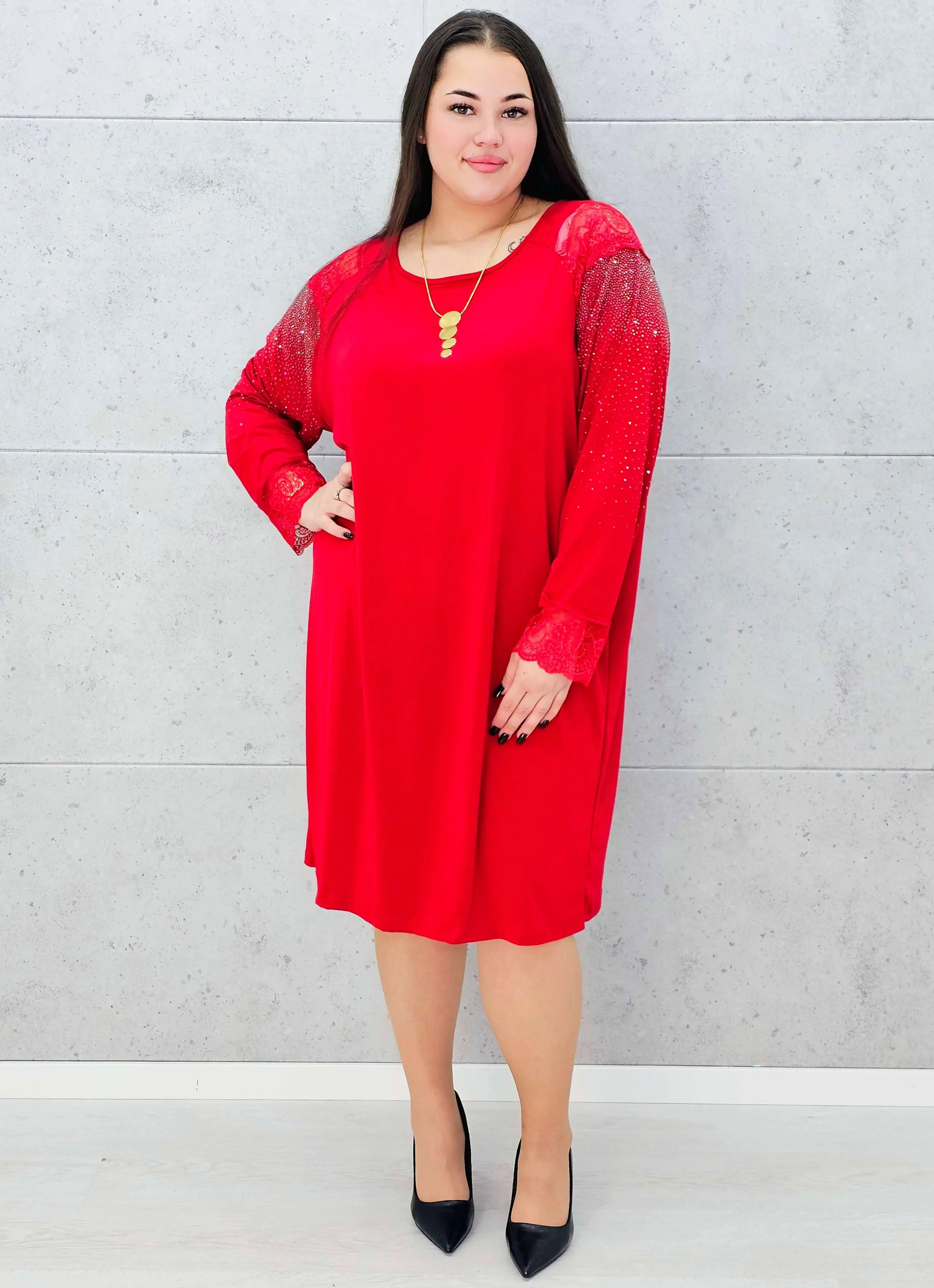 Sukienka z koronką i cyrkoniami – elegancka sukienka plus size Stylowa XL