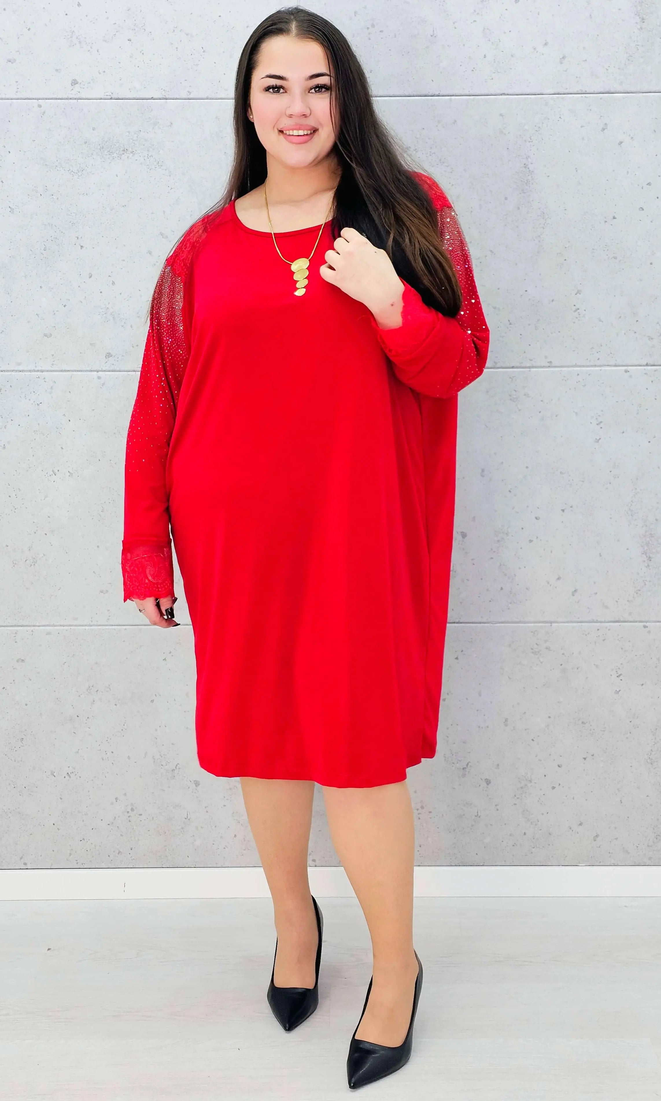 Sukienka z koronką i cyrkoniami – elegancka sukienka plus size Stylowa XL