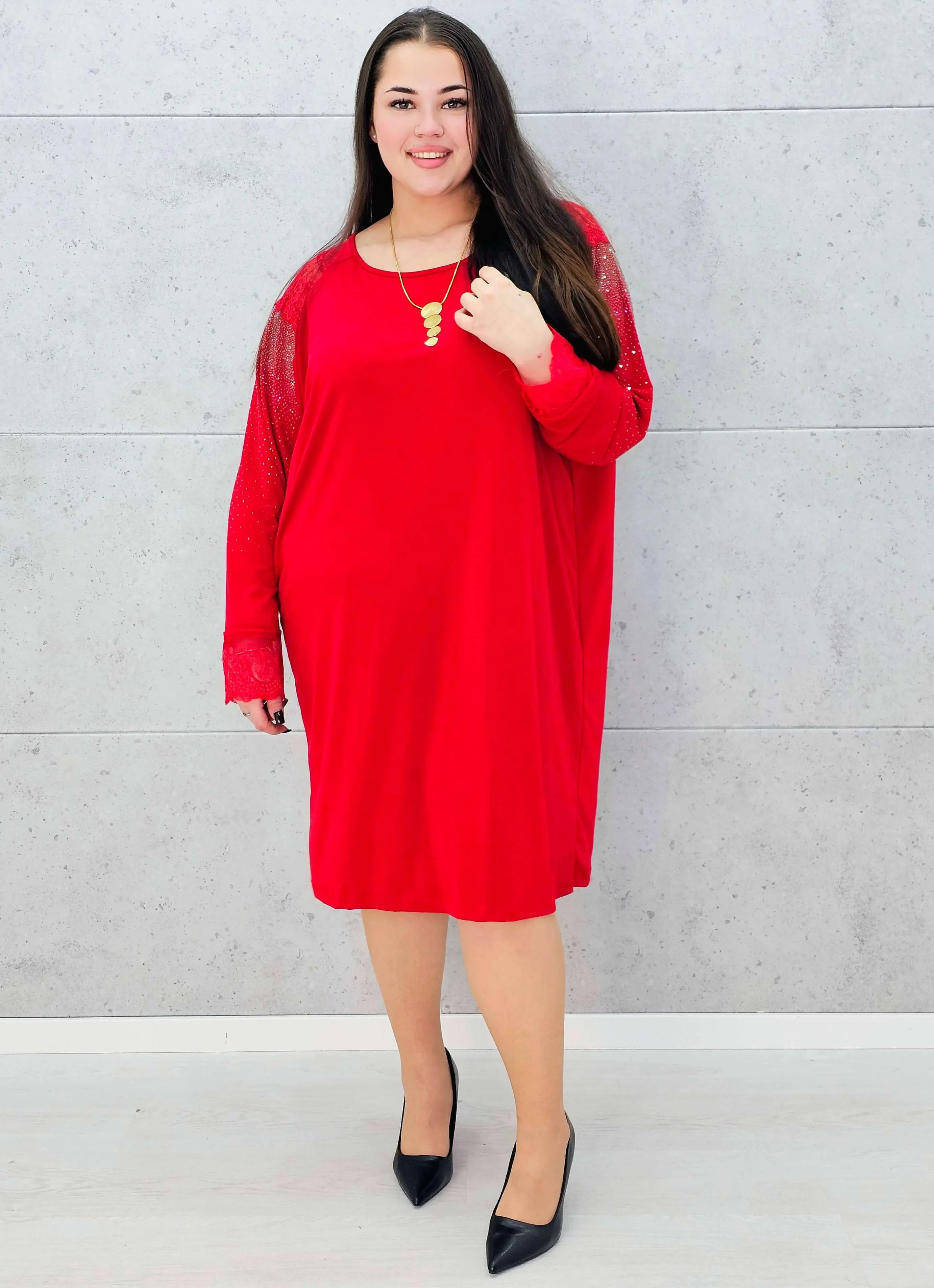 Sukienka z koronką i cyrkoniami – elegancka sukienka plus size Stylowa XL