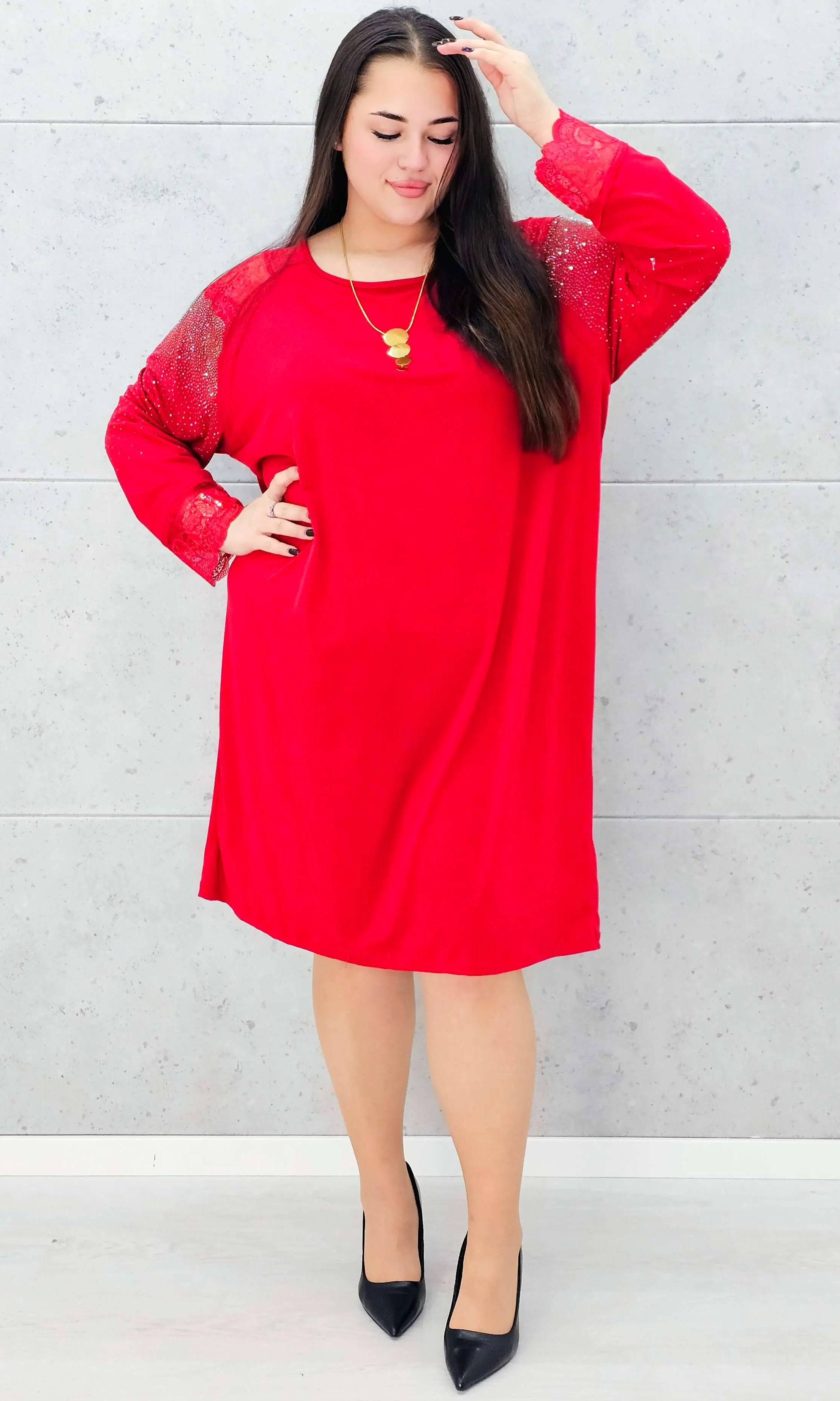 Sukienka z koronką i cyrkoniami – elegancka sukienka plus size Stylowa XL