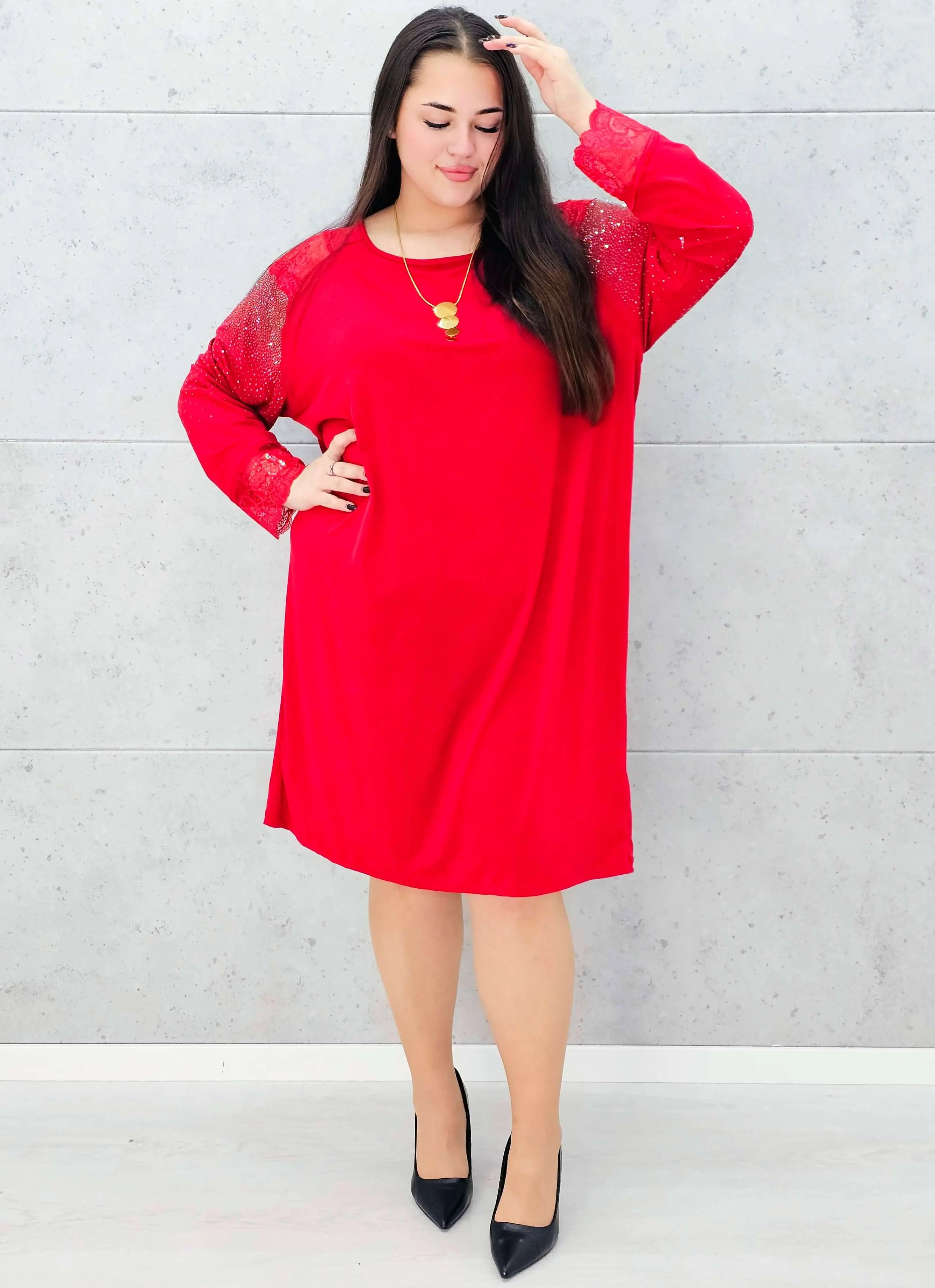 Sukienka z koronką i cyrkoniami – elegancka sukienka plus size Stylowa XL