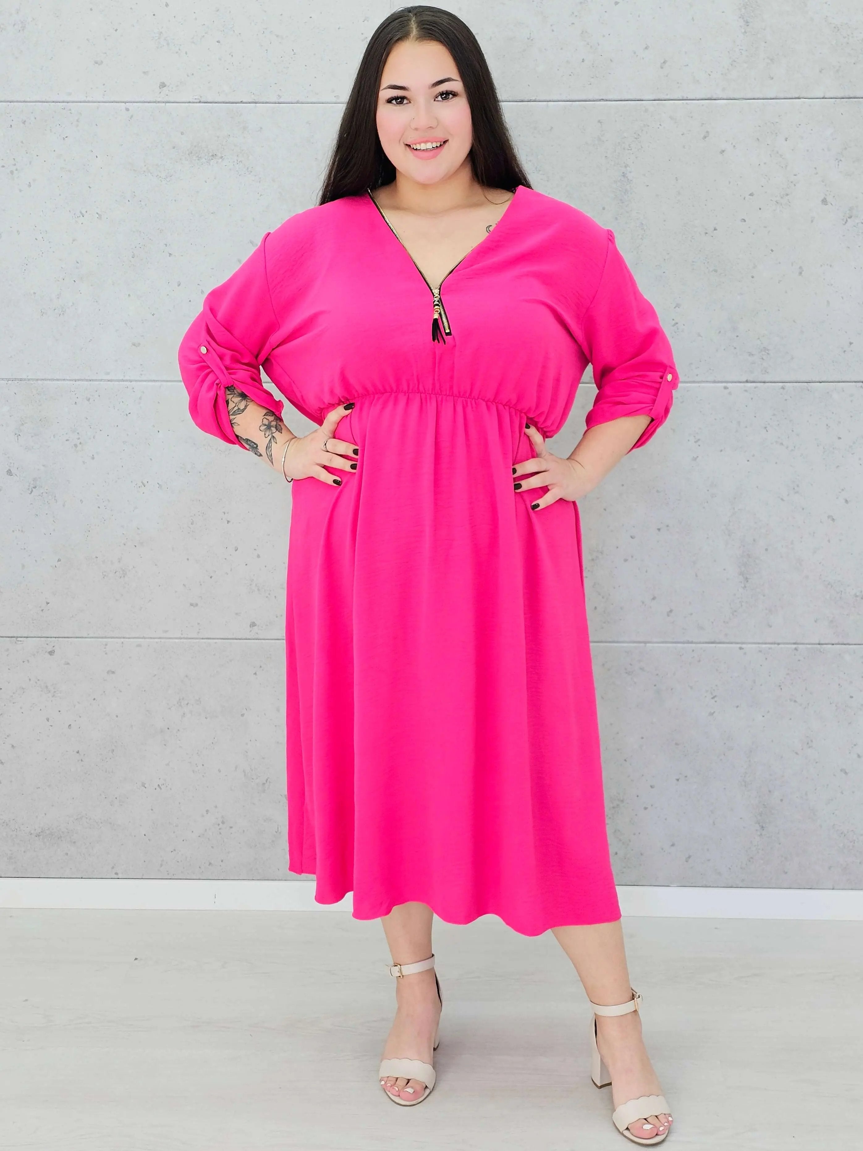 Sukienka z suwakiem i gumką w talii–moda dla kobiet plus size Stylowa XL