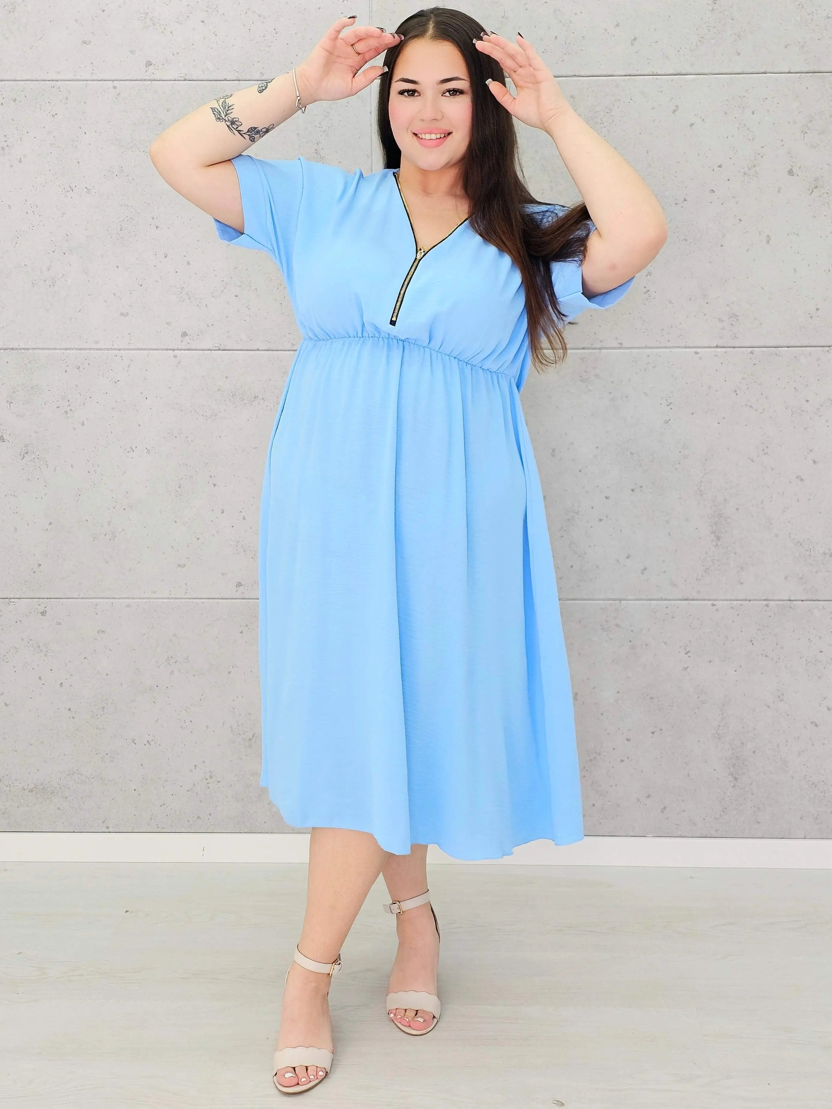 Sukienka z suwakiem i gumką w talii–moda dla kobiet plus size Stylowa XL