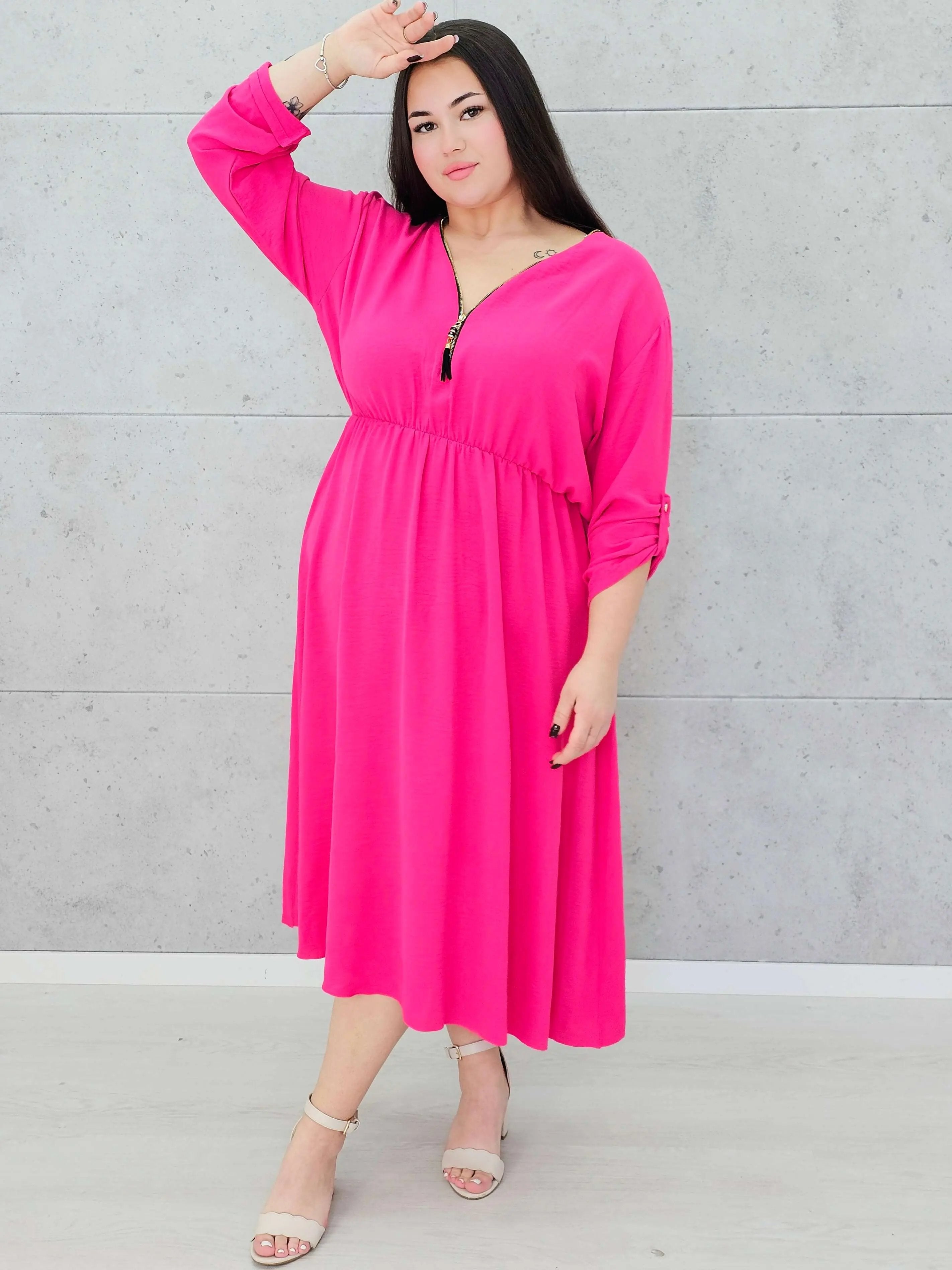 Sukienka z suwakiem i gumką w talii–moda dla kobiet plus size Stylowa XL