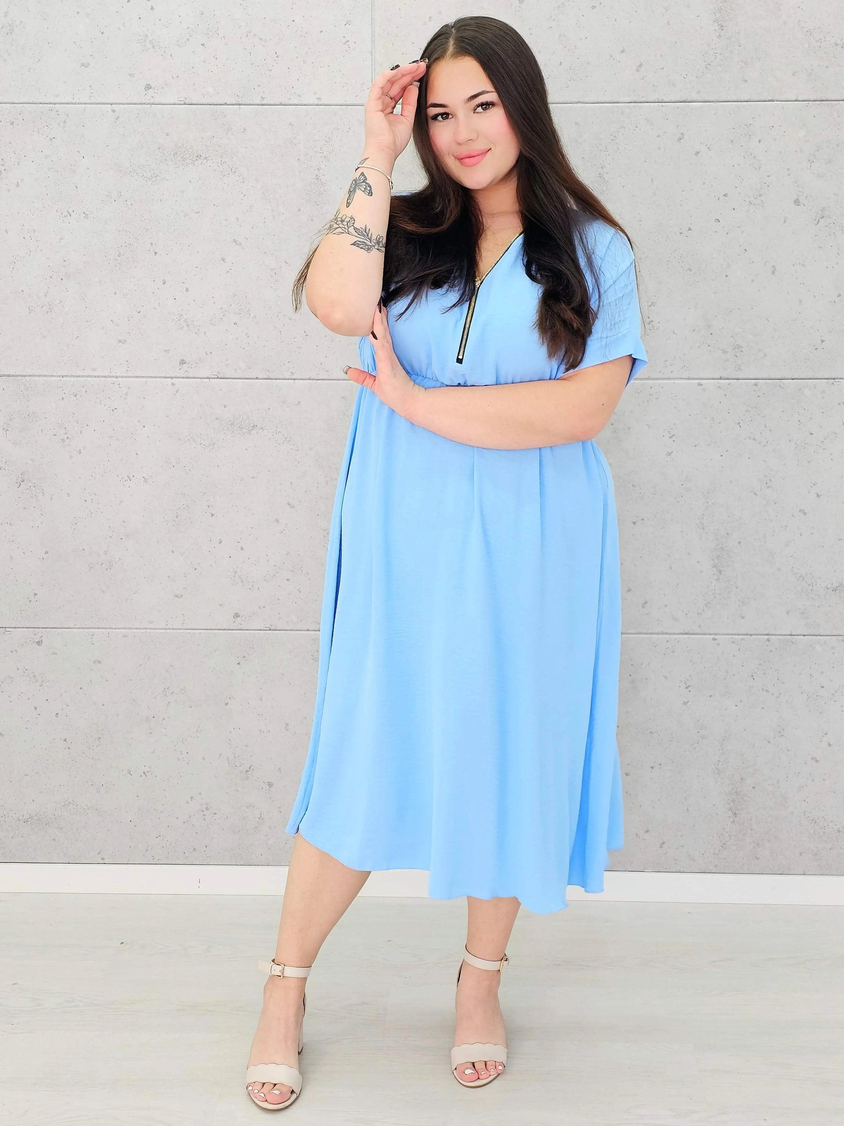 Sukienka z suwakiem i gumką w talii–moda dla kobiet plus size Stylowa XL