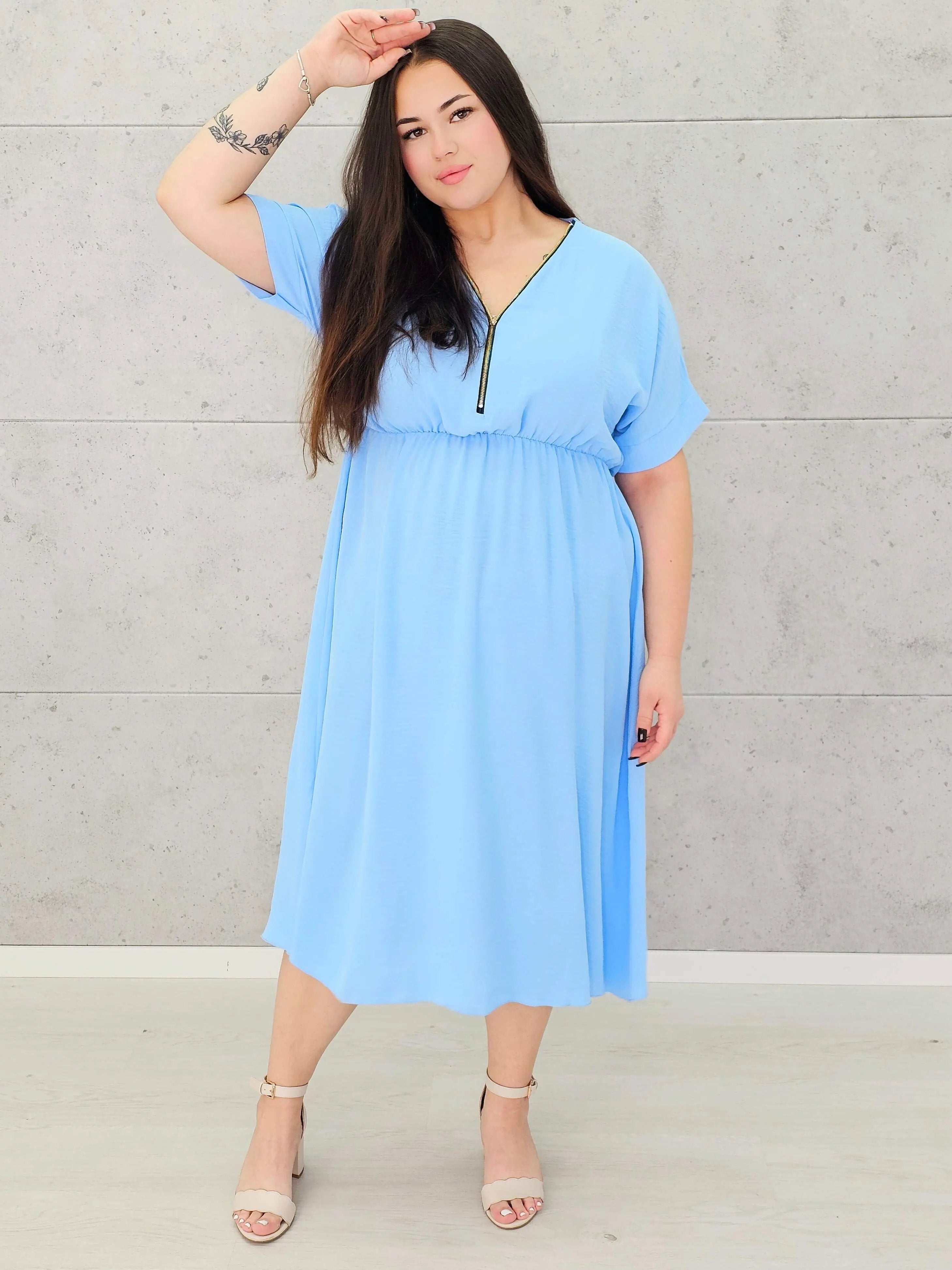 Sukienka z suwakiem i gumką w talii–moda dla kobiet plus size Stylowa XL