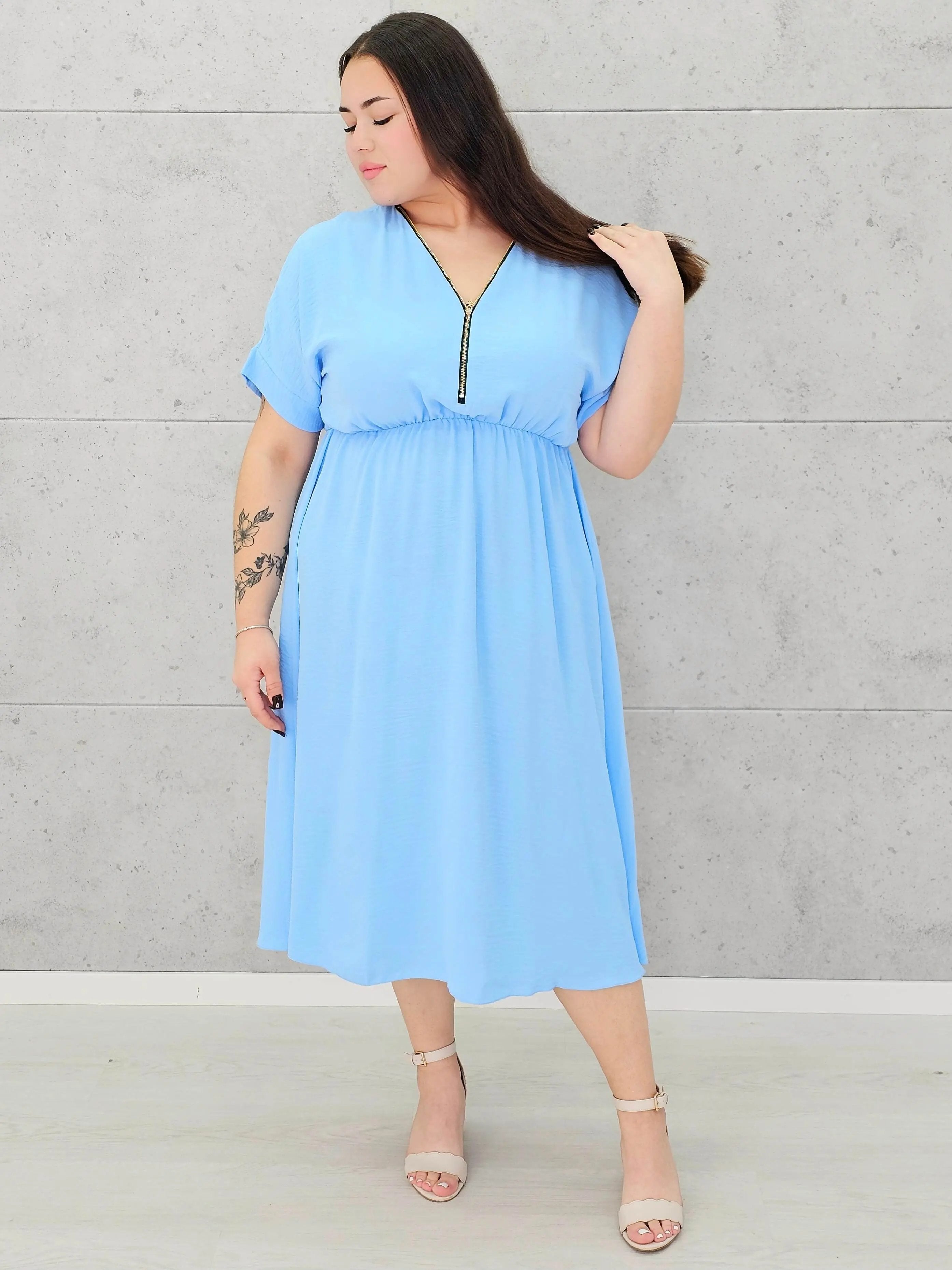 Sukienka z suwakiem i gumką w talii–moda dla kobiet plus size Stylowa XL