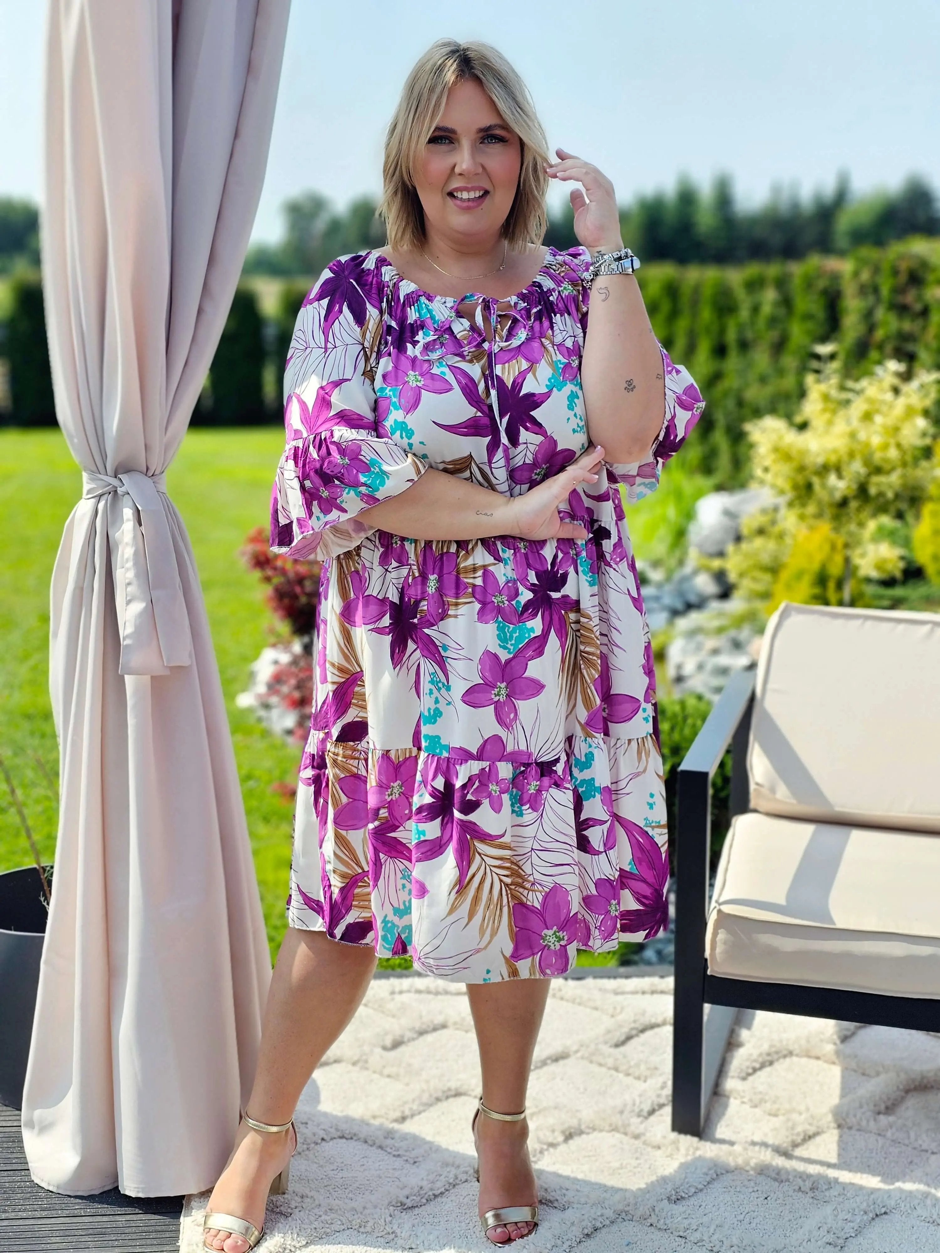 Sukienka z wiązaniem przy dekolcie - fioletowa Stylowa XL