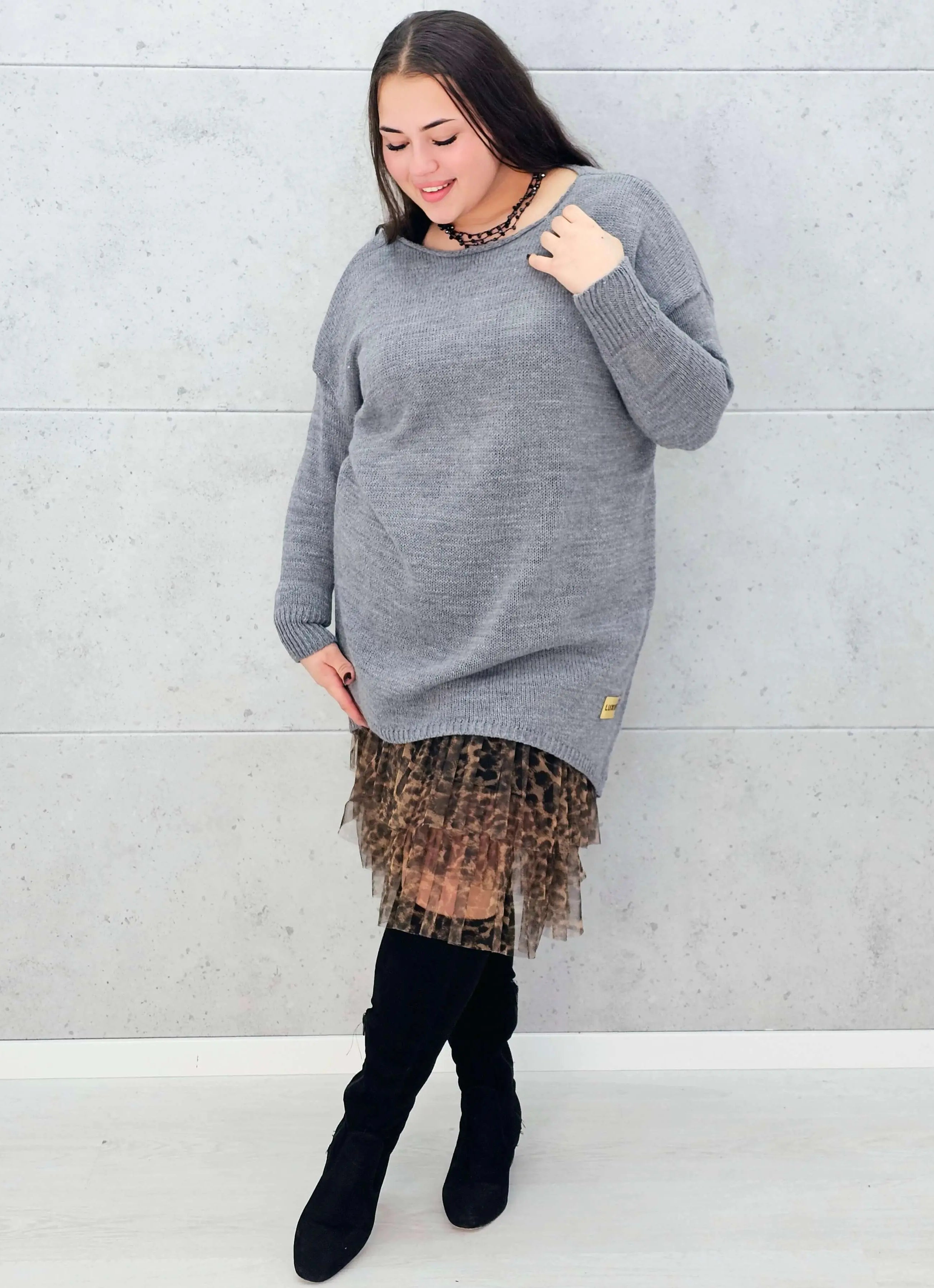 Sweter-Tunika z Ażurowym Splotem Stylowa XL