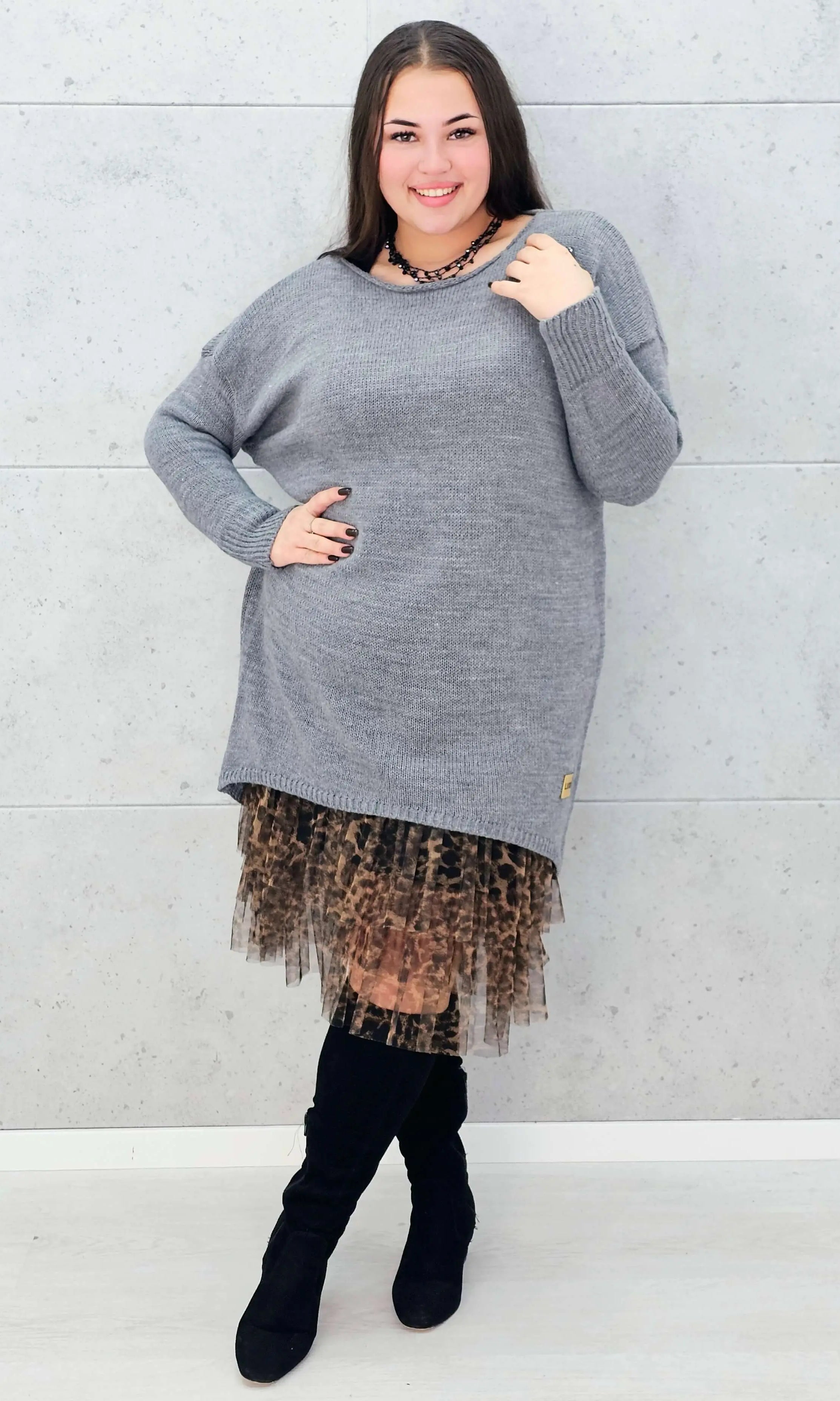 Sweter-Tunika z Ażurowym Splotem Stylowa XL